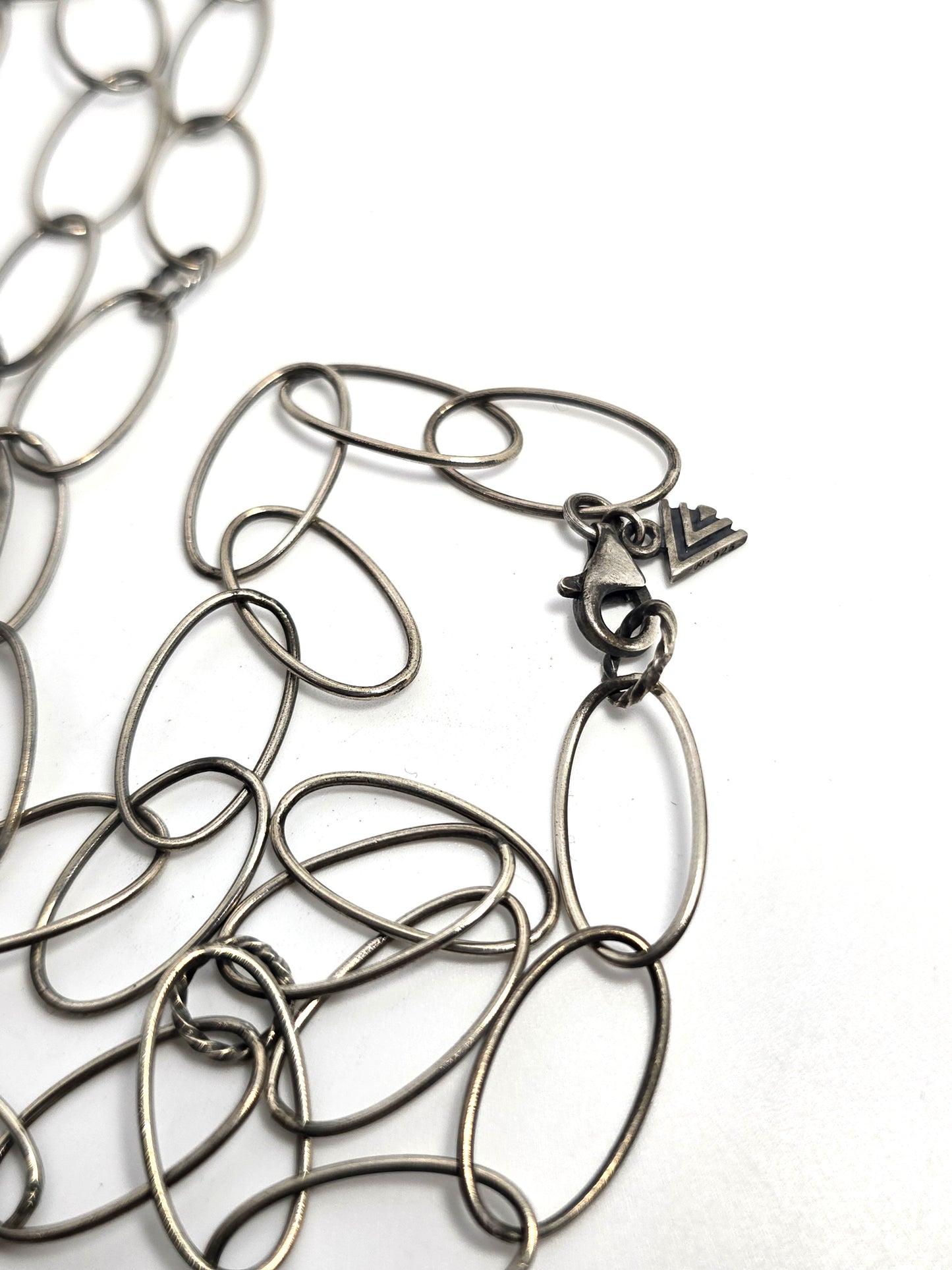 Silpada sterling silver hammered oval links oxidized long link chain necklace N1506