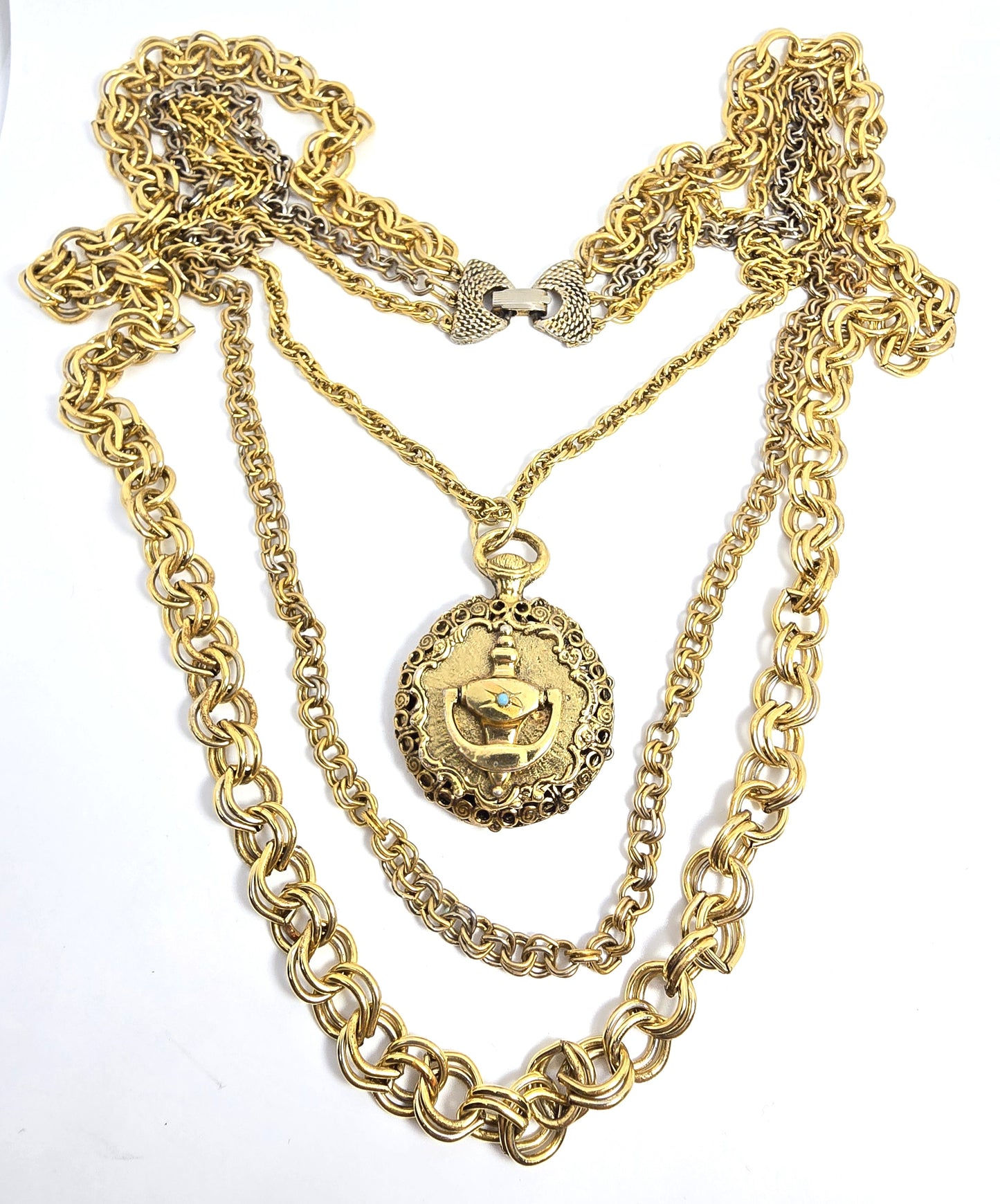 Victorian Revival turquoise knocker gold toned vintage festoon necklace