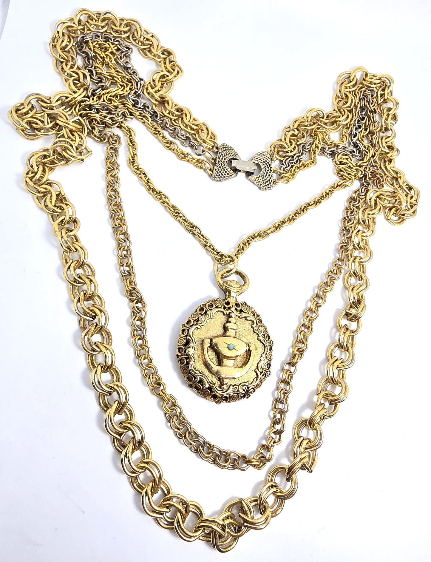 Victorian Revival turquoise knocker gold toned vintage festoon necklace
