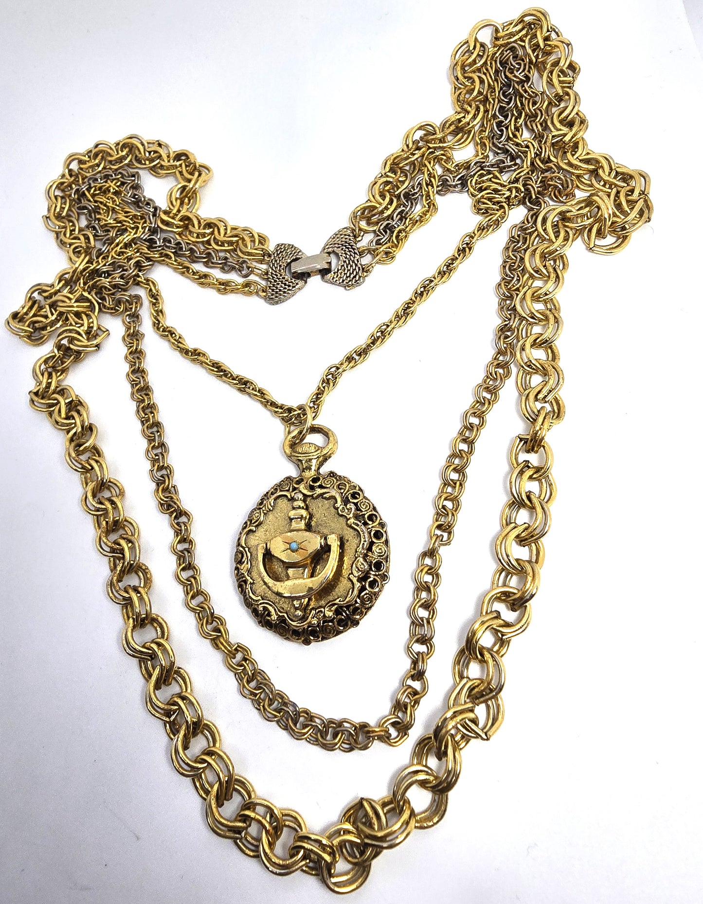Victorian Revival turquoise knocker gold toned vintage festoon necklace