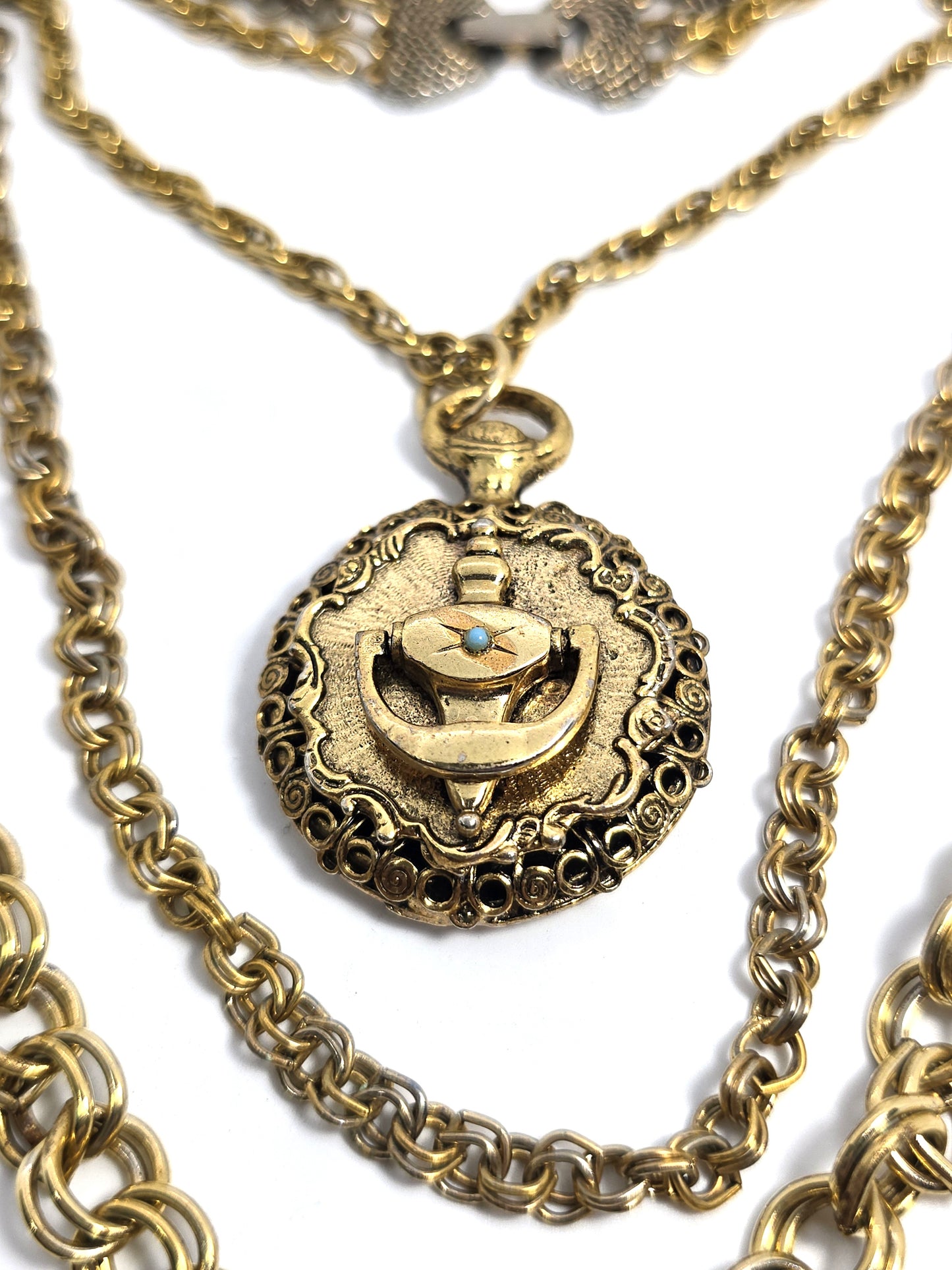 Victorian Revival turquoise knocker gold toned vintage festoon necklace