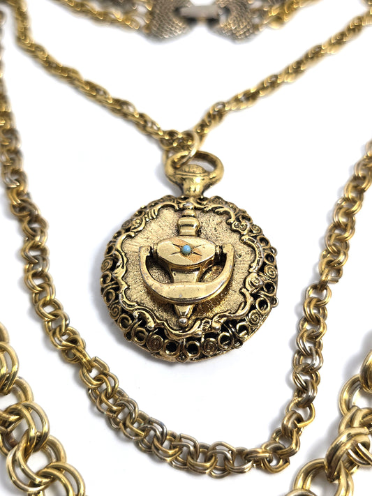 Victorian Revival turquoise knocker gold toned vintage festoon necklace