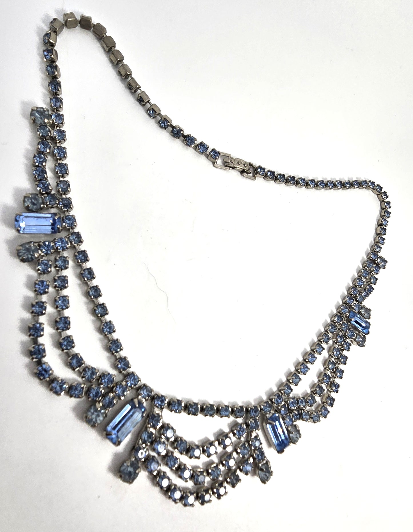 Blue rhinestone festoon vintage rhinestone mid century necklace