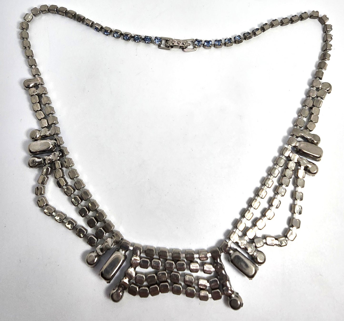 Blue rhinestone festoon vintage rhinestone mid century necklace