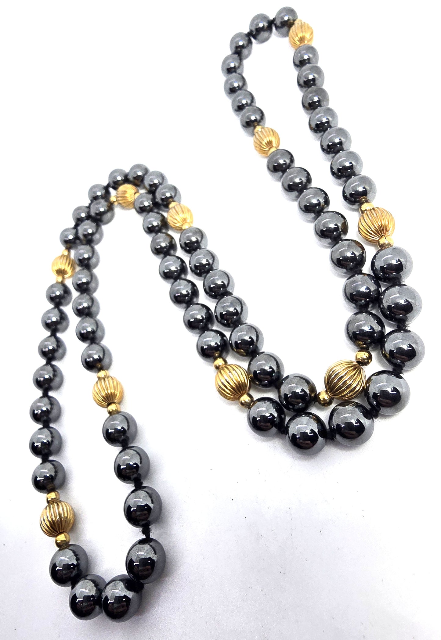Hematite gold toned beaded long beaded 36 inch vintage necklace