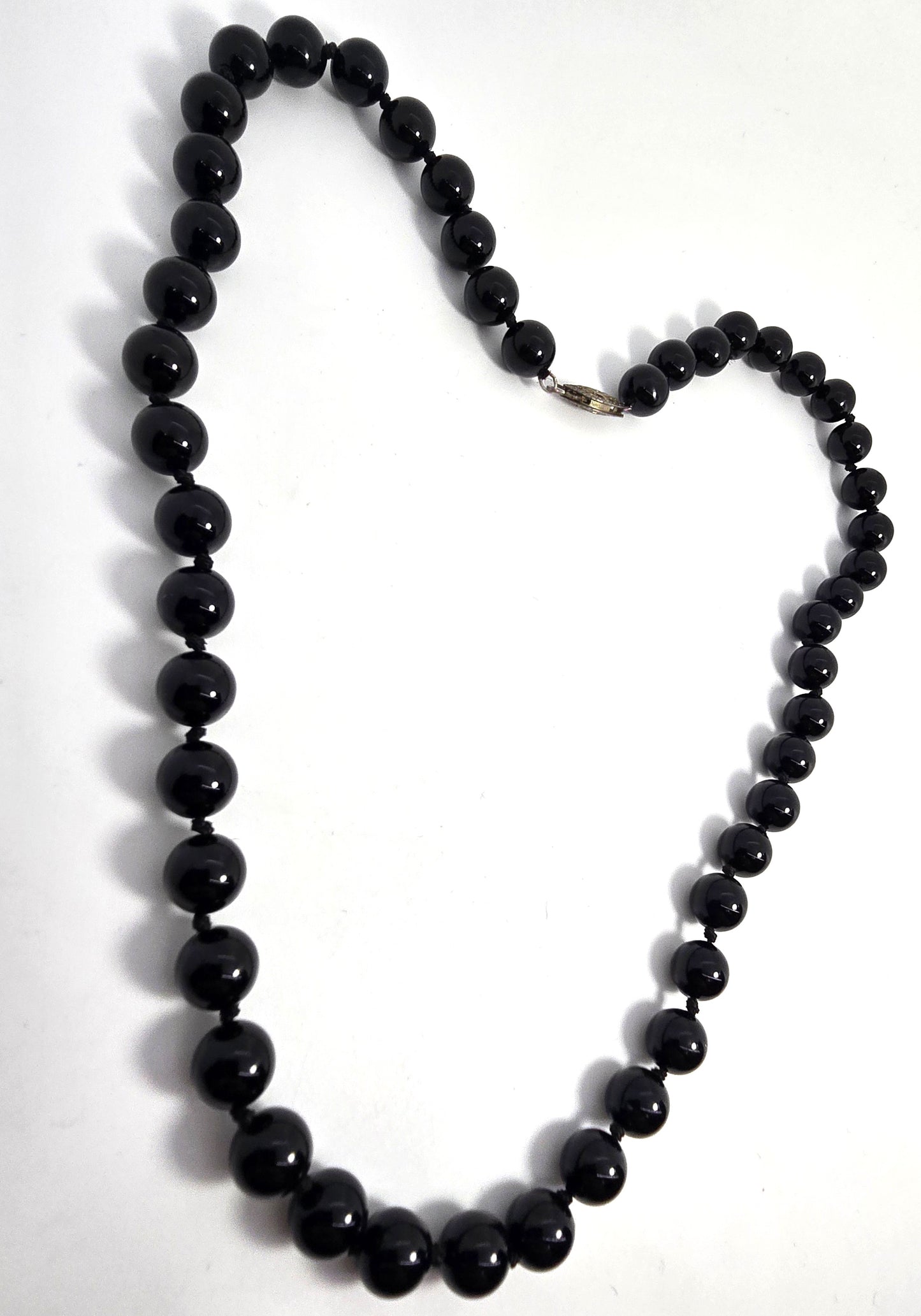 Black onyx gemstone knotted vintage beaded sterling silver necklace