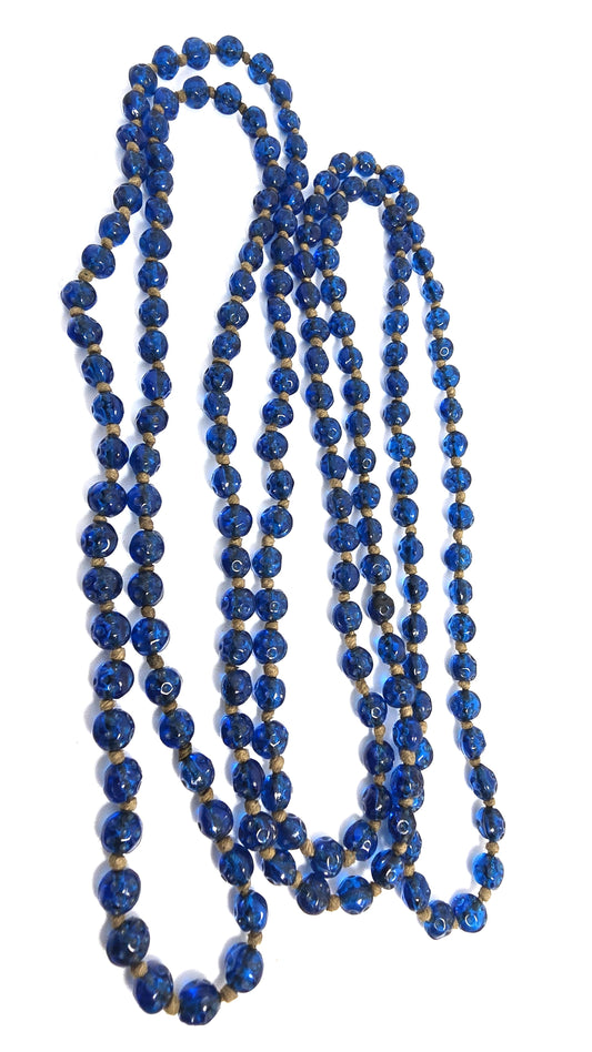 Art Deco molded glass cobalt blue beaded hand knotted antique necklace