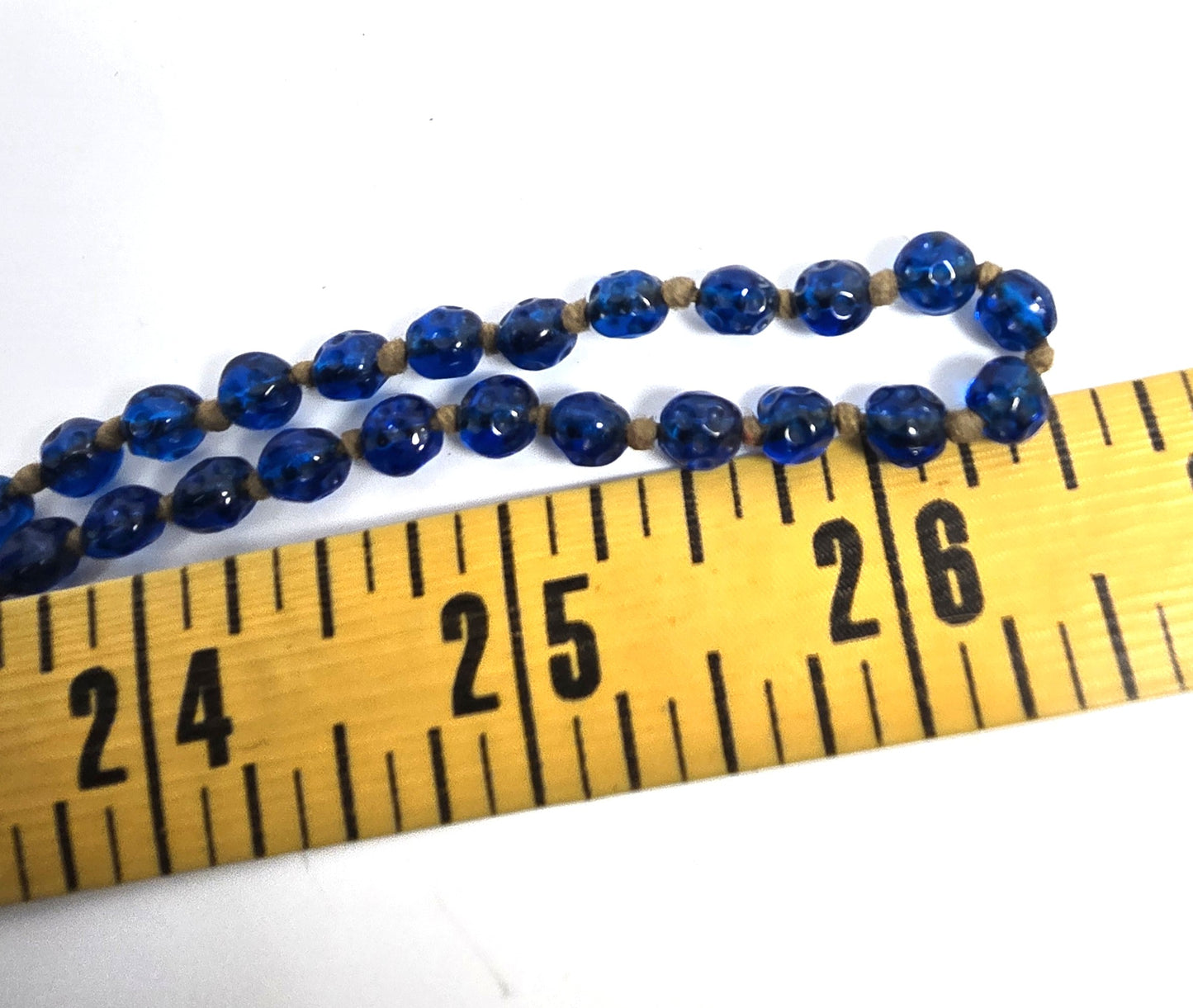 Art Deco molded glass cobalt blue beaded hand knotted antique necklace