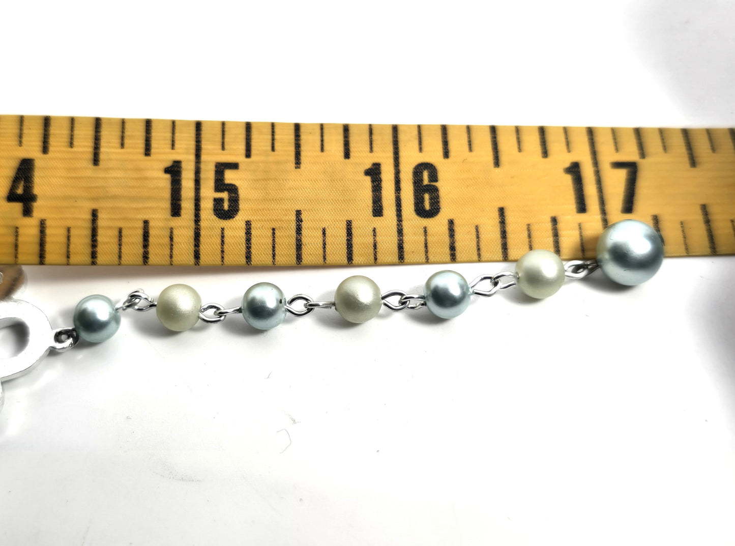 Baby blue pearlized and matte plastic beaded 3 stand vintage necklace