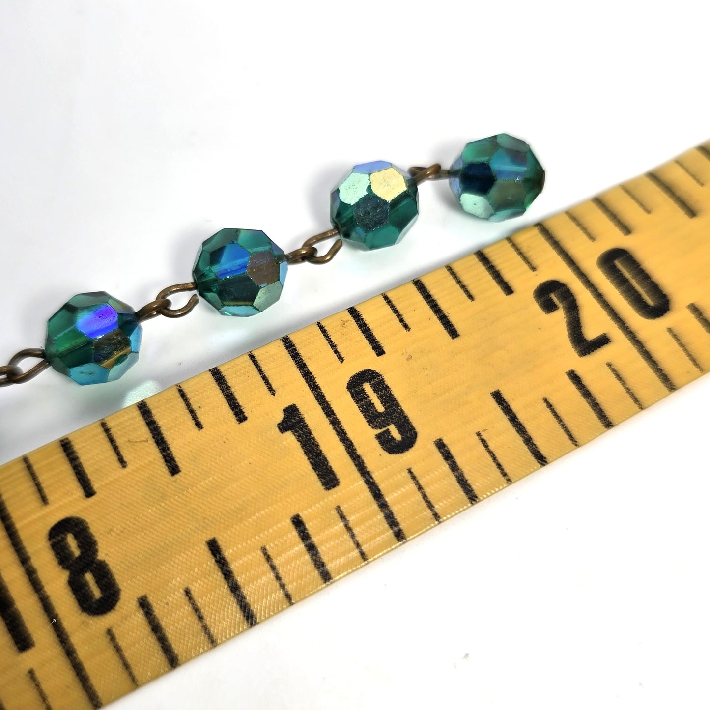 Green Austrian crystal Aurora Borealis AB beaded vintage mid century necklace
