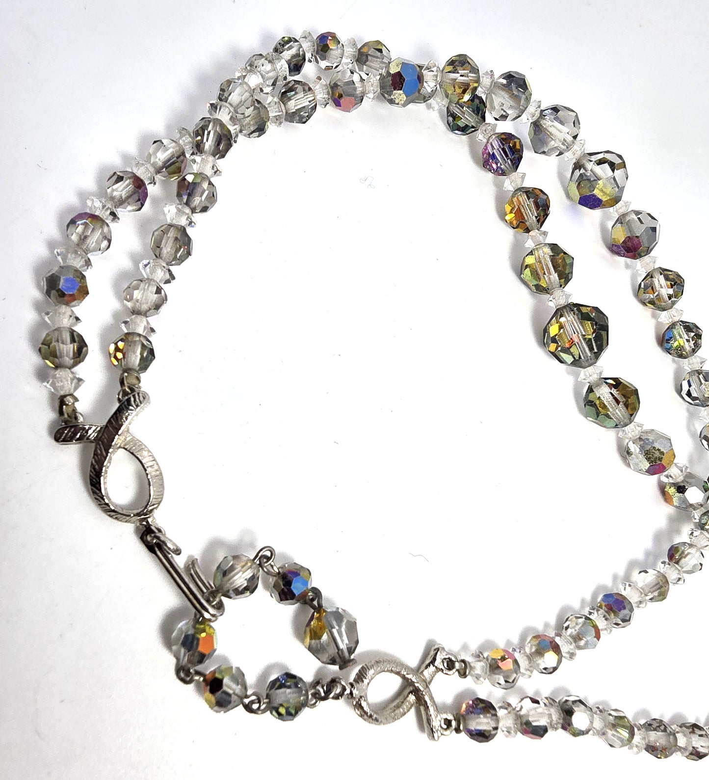 Austrian Crystal Silver Aurora Borealis graduated double strand vintage necklace