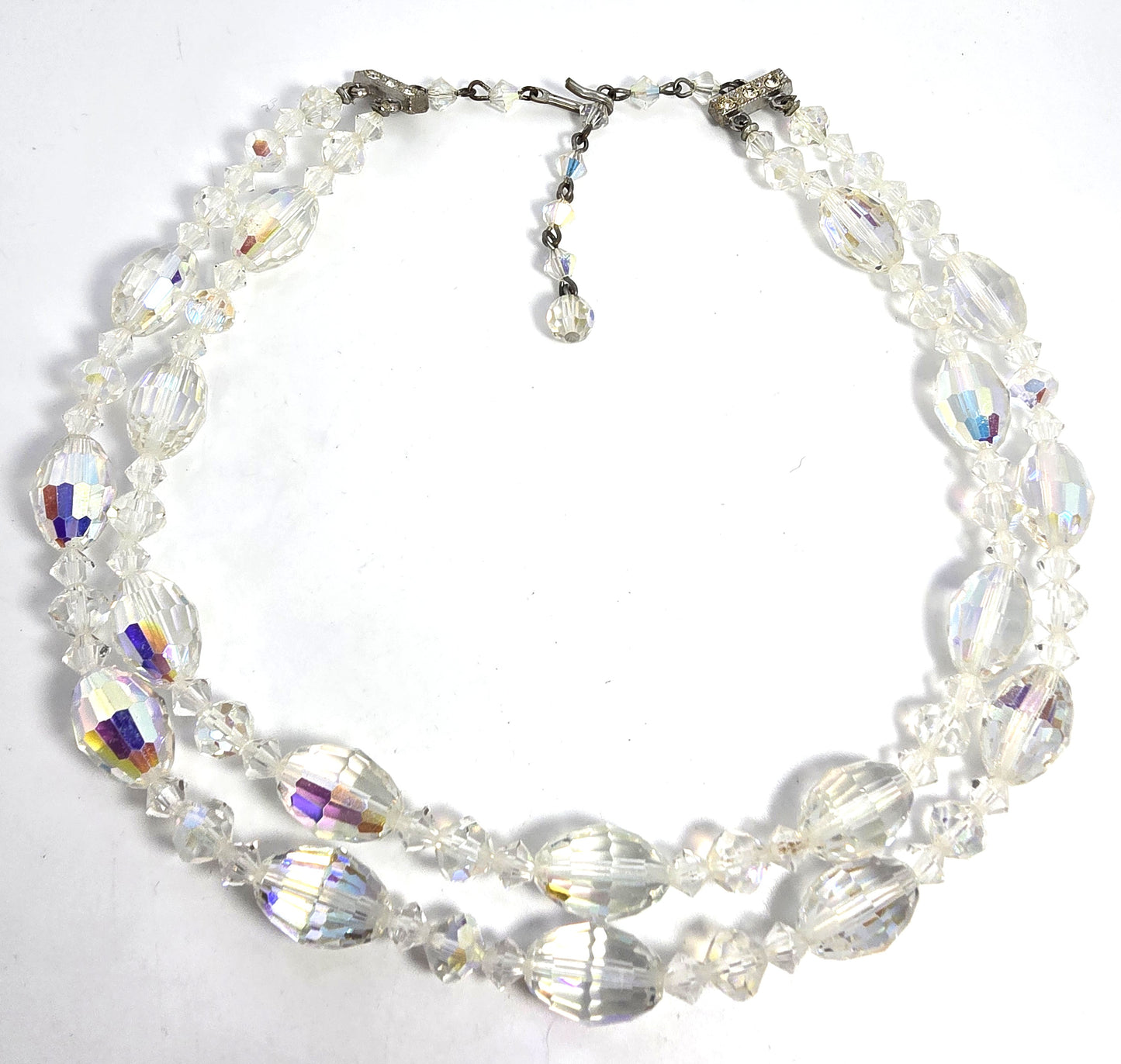 Austrian Crystal Aurora Borealis Barrel graduated double strand vintage necklace