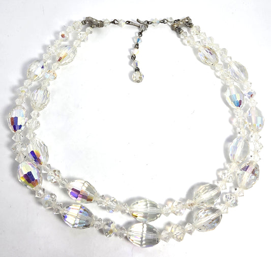 Austrian Crystal Aurora Borealis Barrel graduated double strand vintage necklace