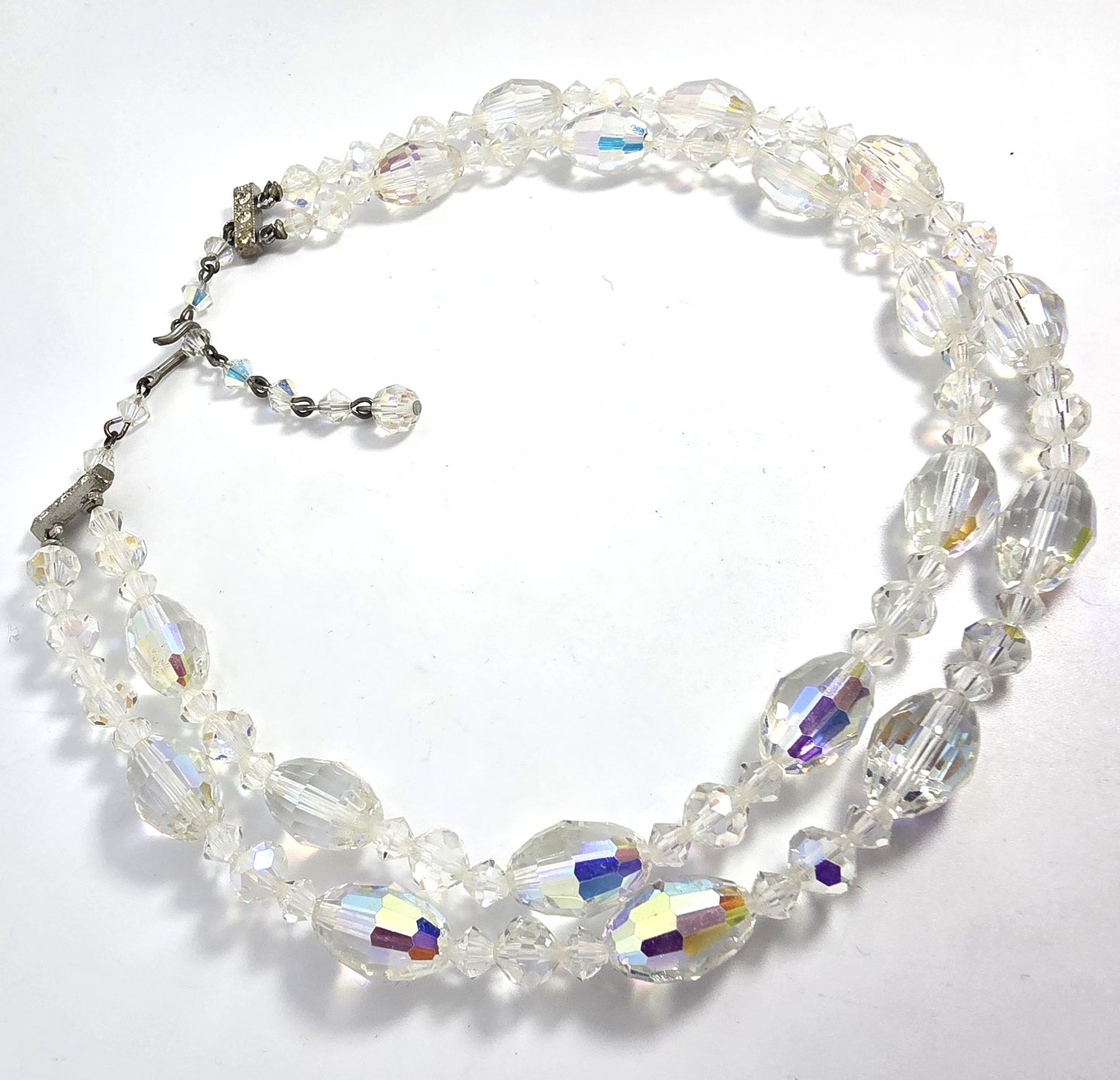 Austrian Crystal Aurora Borealis Barrel graduated double strand vintage necklace