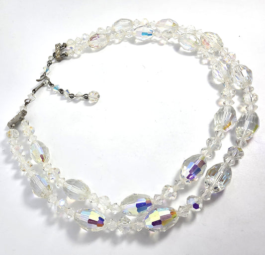Austrian Crystal Aurora Borealis Barrel graduated double strand vintage necklace