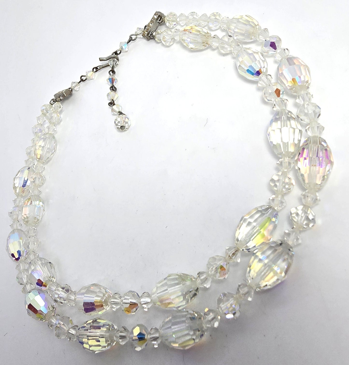 Austrian Crystal Aurora Borealis Barrel graduated double strand vintage necklace