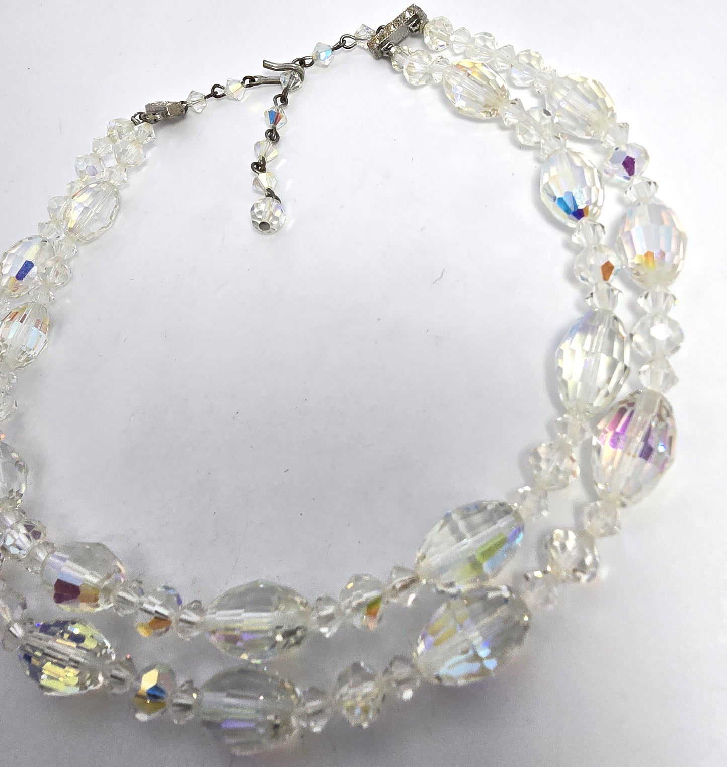 Austrian Crystal Aurora Borealis Barrel graduated double strand vintage necklace