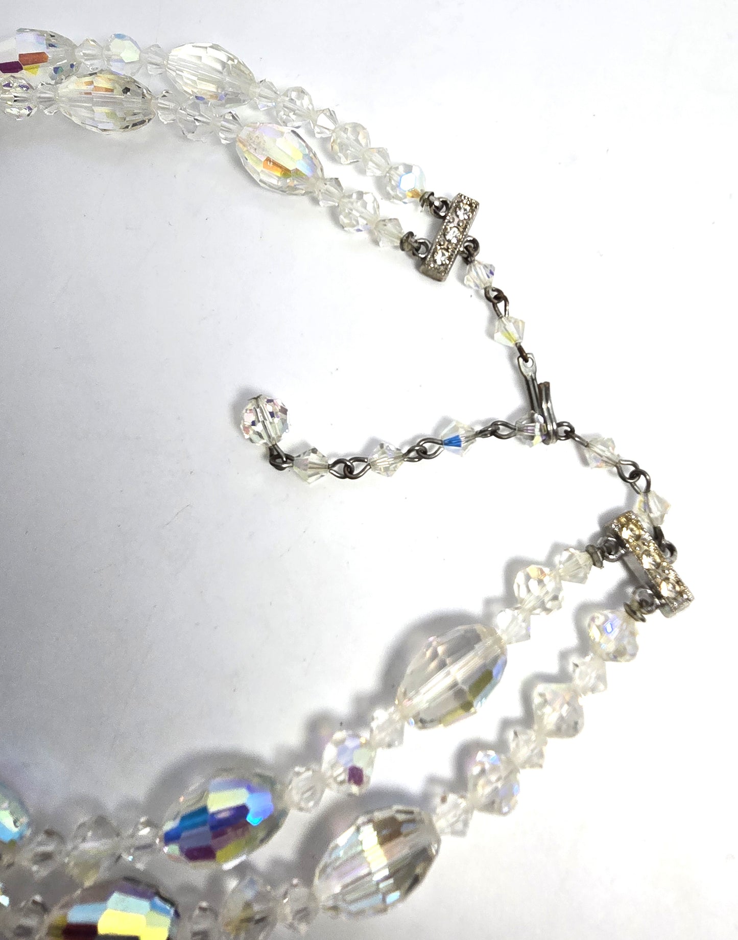 Austrian Crystal Aurora Borealis Barrel graduated double strand vintage necklace