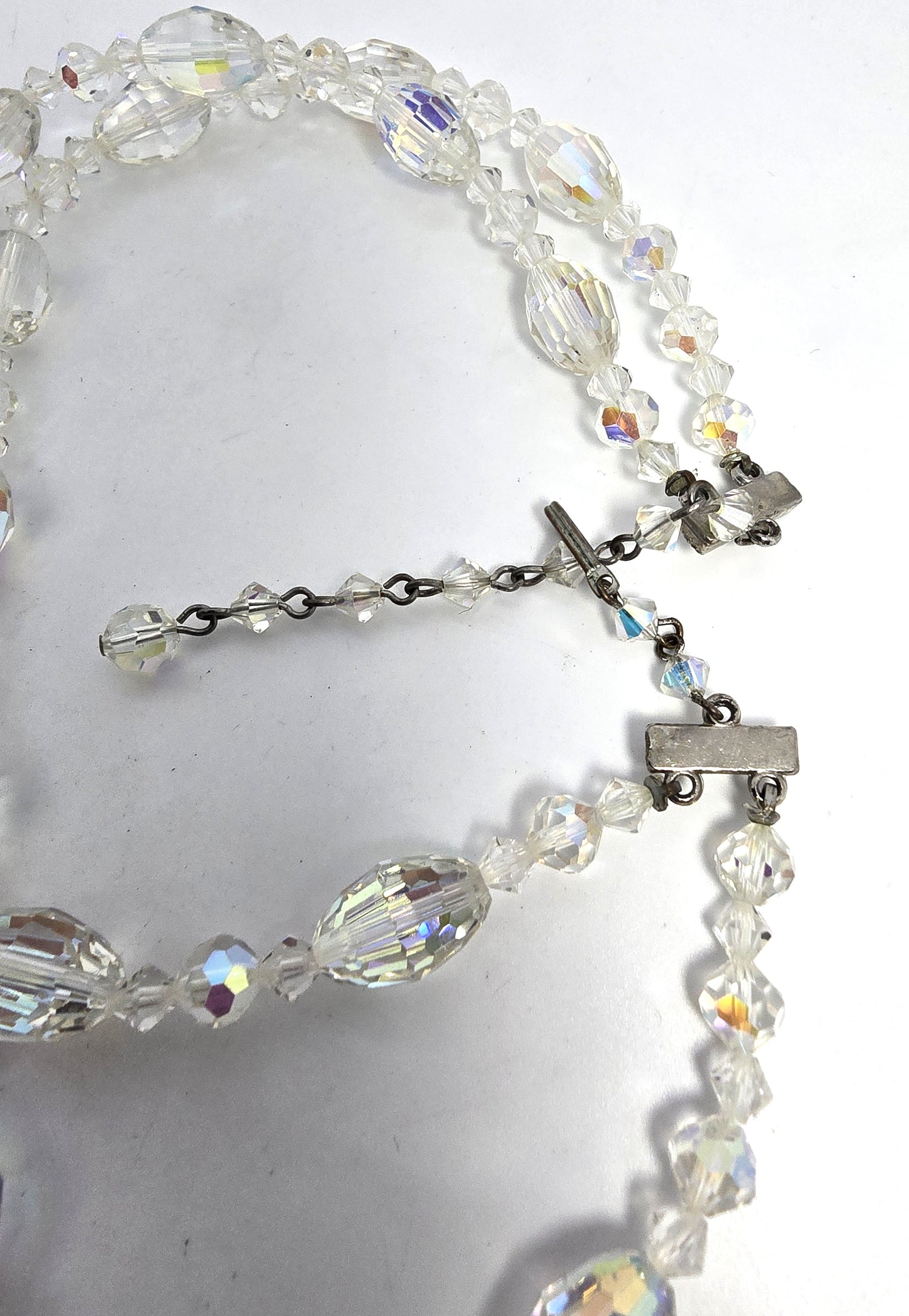 Austrian Crystal Aurora Borealis Barrel graduated double strand vintage necklace
