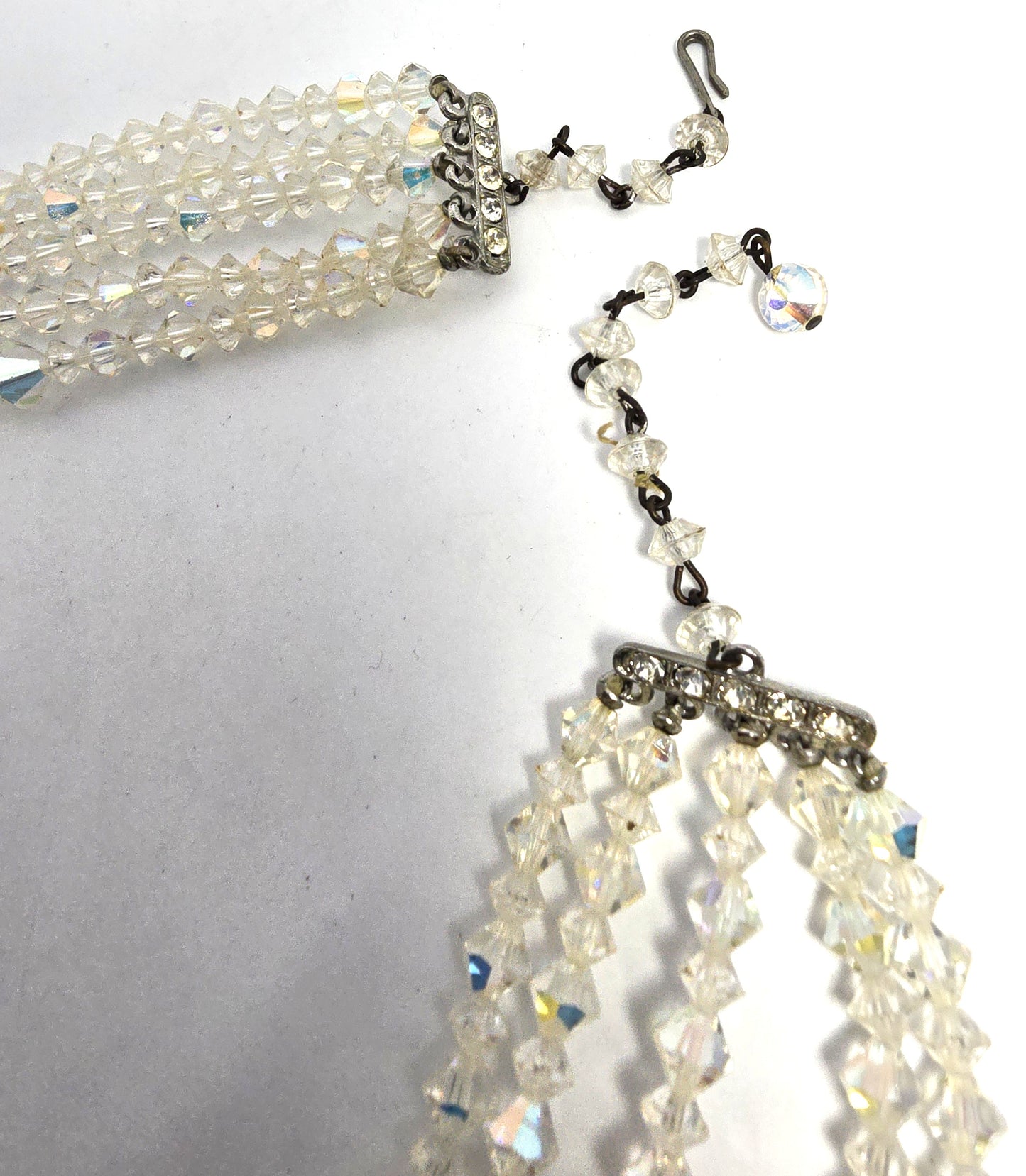 Five Strand Austrian Crystal Aurora borealis graduated bi-cone vintage necklace