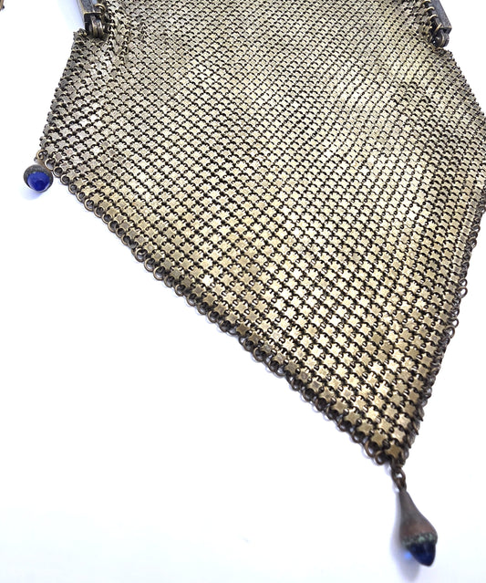 Art Deco Cobalt bullet glass mesh silver toned antique hand bag clutch purse