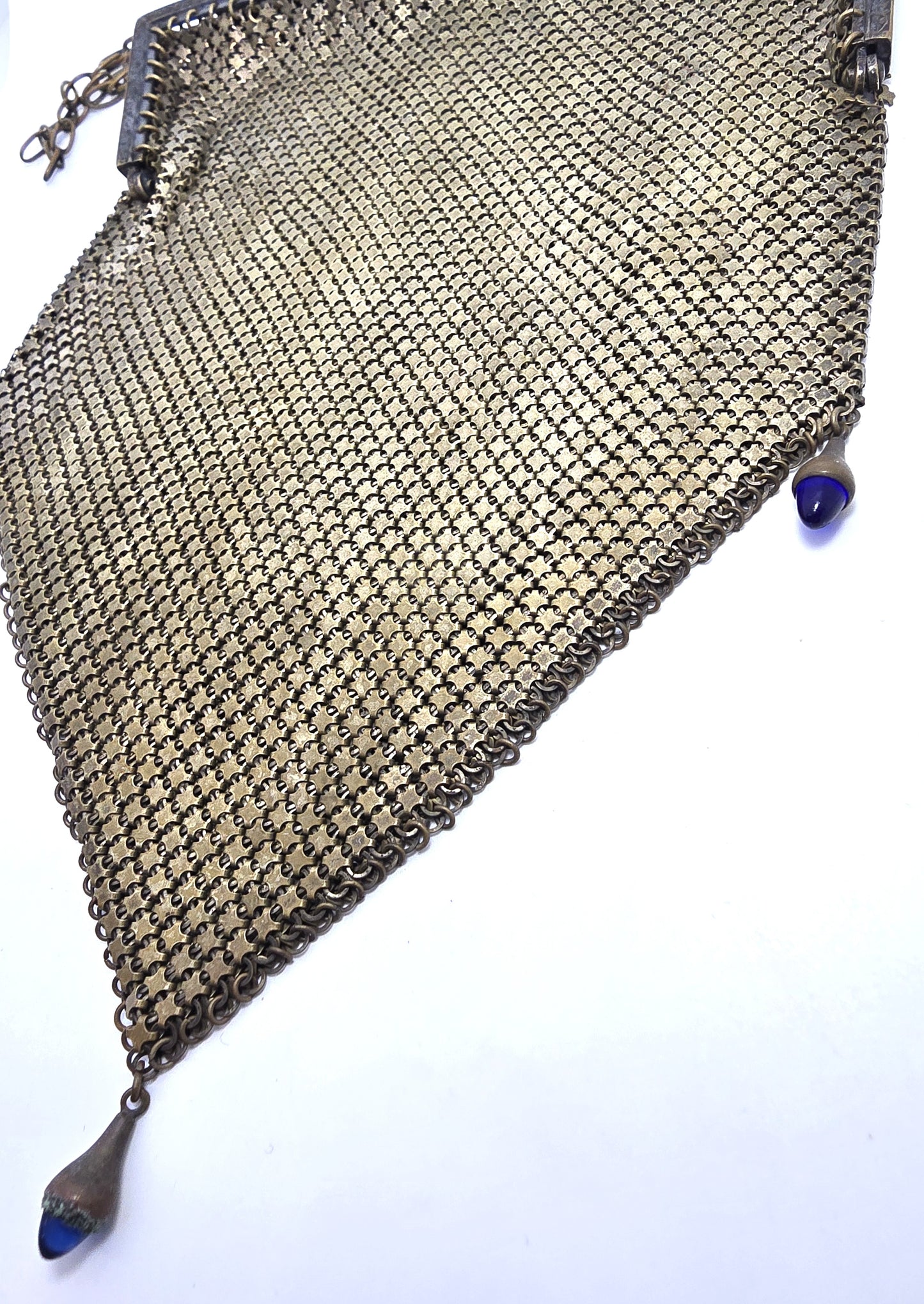 Art Deco Cobalt bullet glass mesh silver toned antique hand bag clutch purse