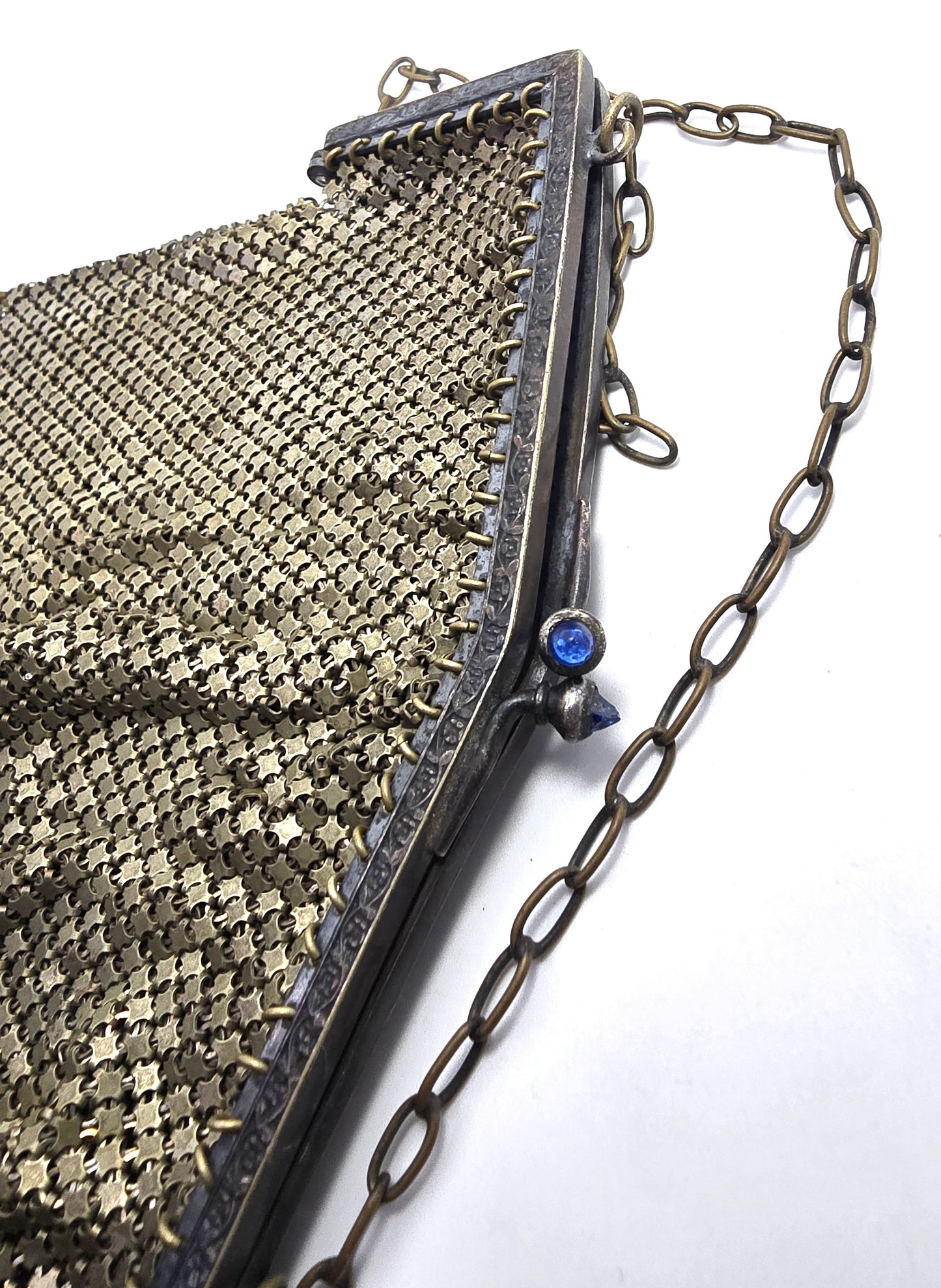 Art Deco Cobalt bullet glass mesh silver toned antique hand bag clutch purse