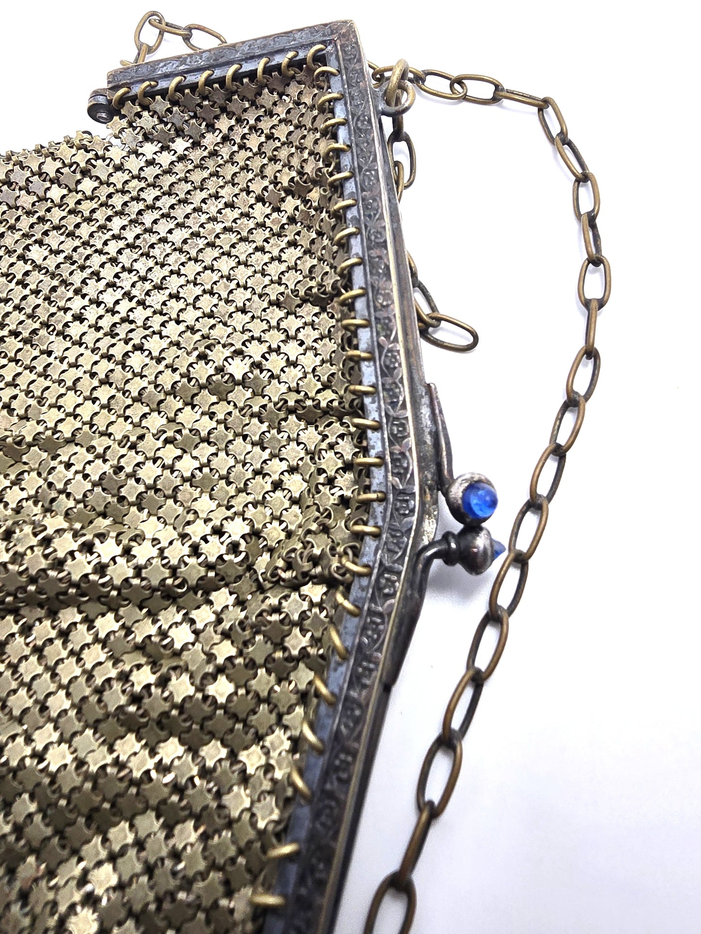 Art Deco Cobalt bullet glass mesh silver toned antique hand bag clutch purse