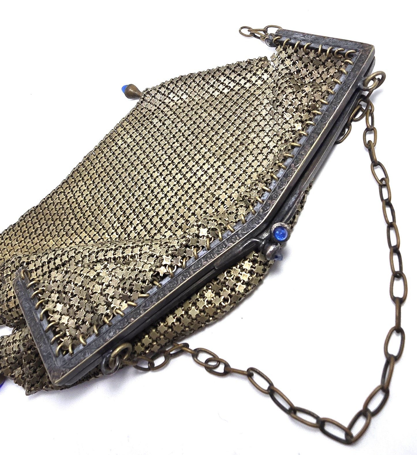 Art Deco Cobalt bullet glass mesh silver toned antique hand bag clutch purse