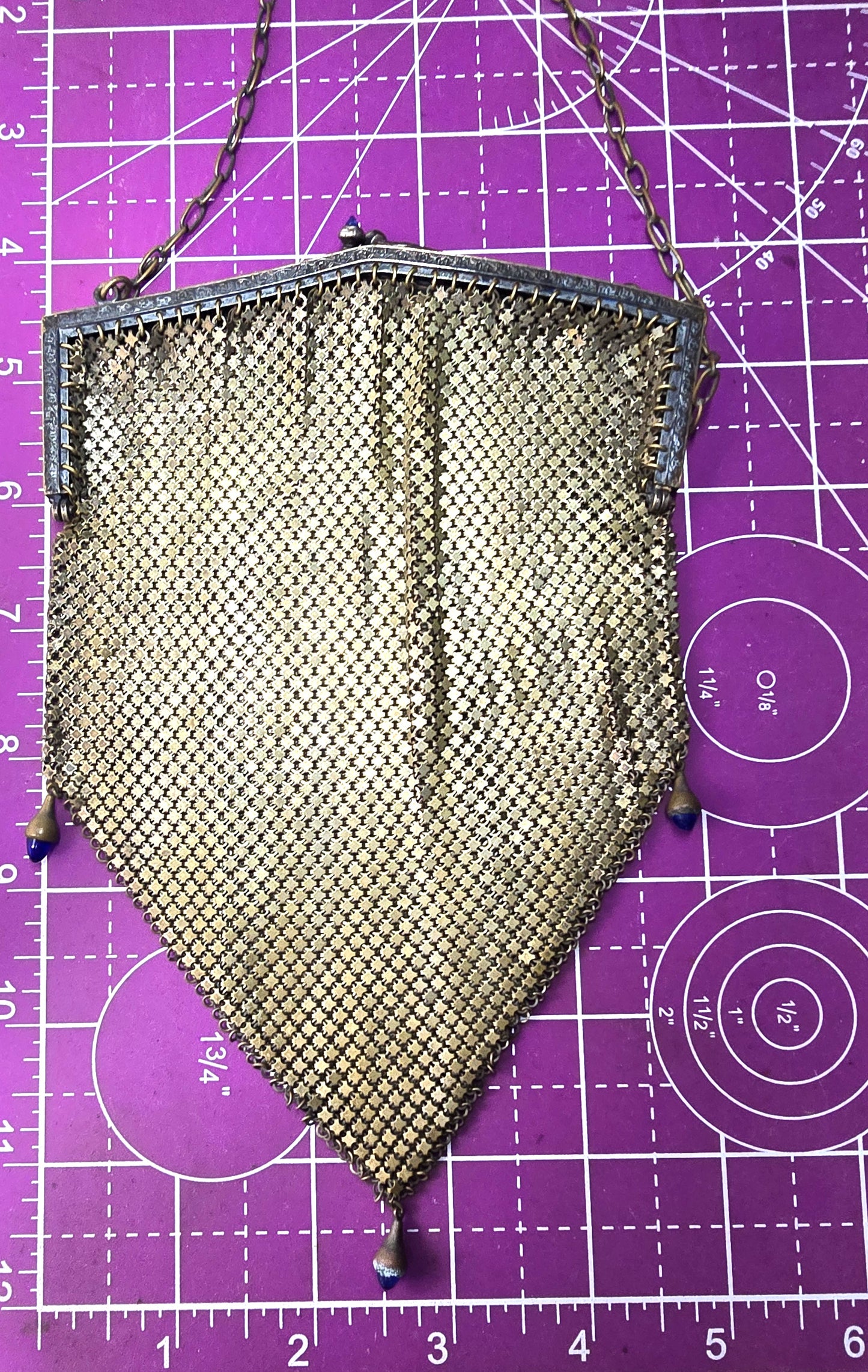 Art Deco Cobalt bullet glass mesh silver toned antique hand bag clutch purse