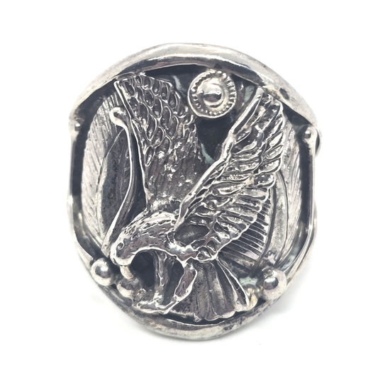 Cecil Henry Flying Eagle Native American sterling silver vintage ring size 13