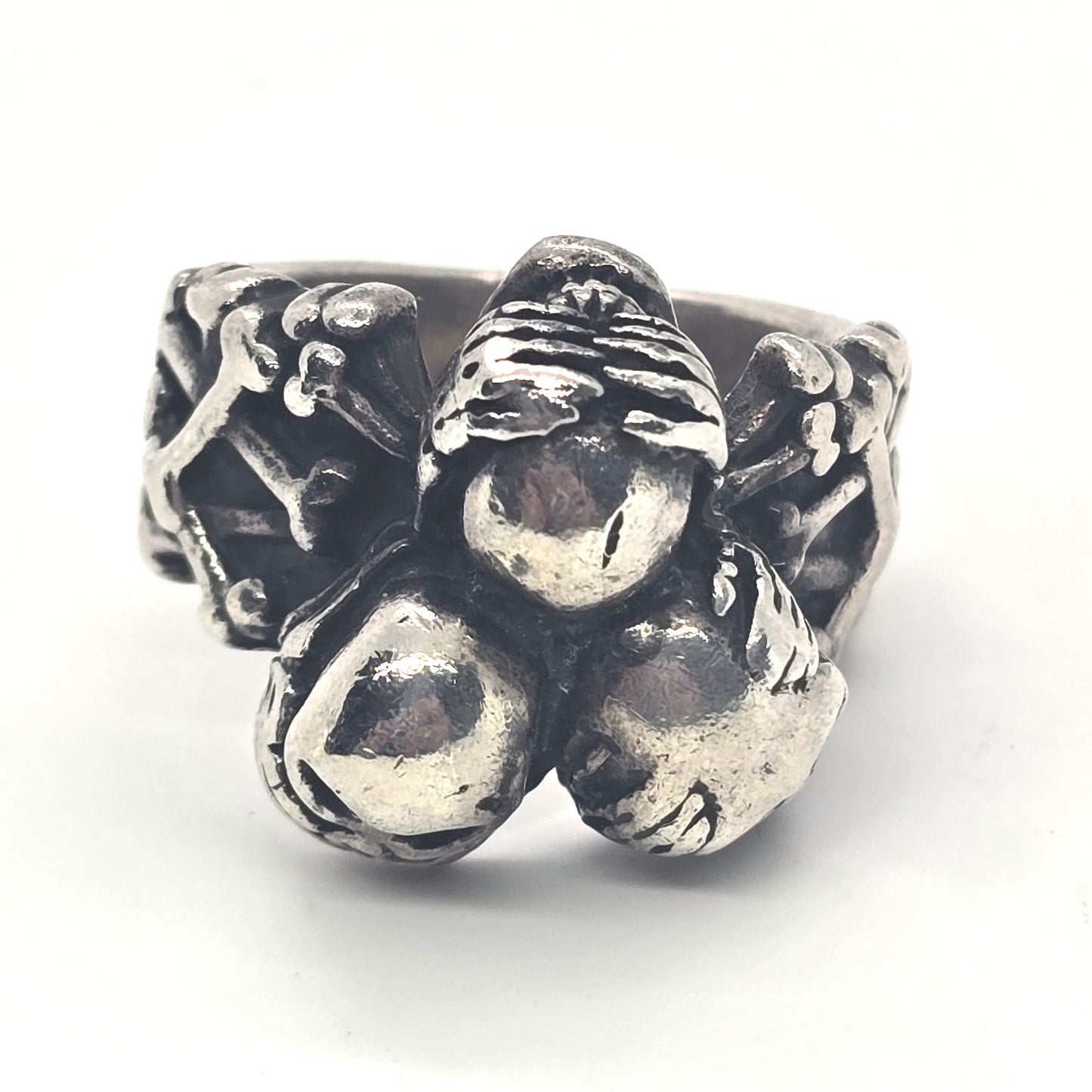 Skull Cross hear no see no speak no evil thick vintage sterling silver ring size 10