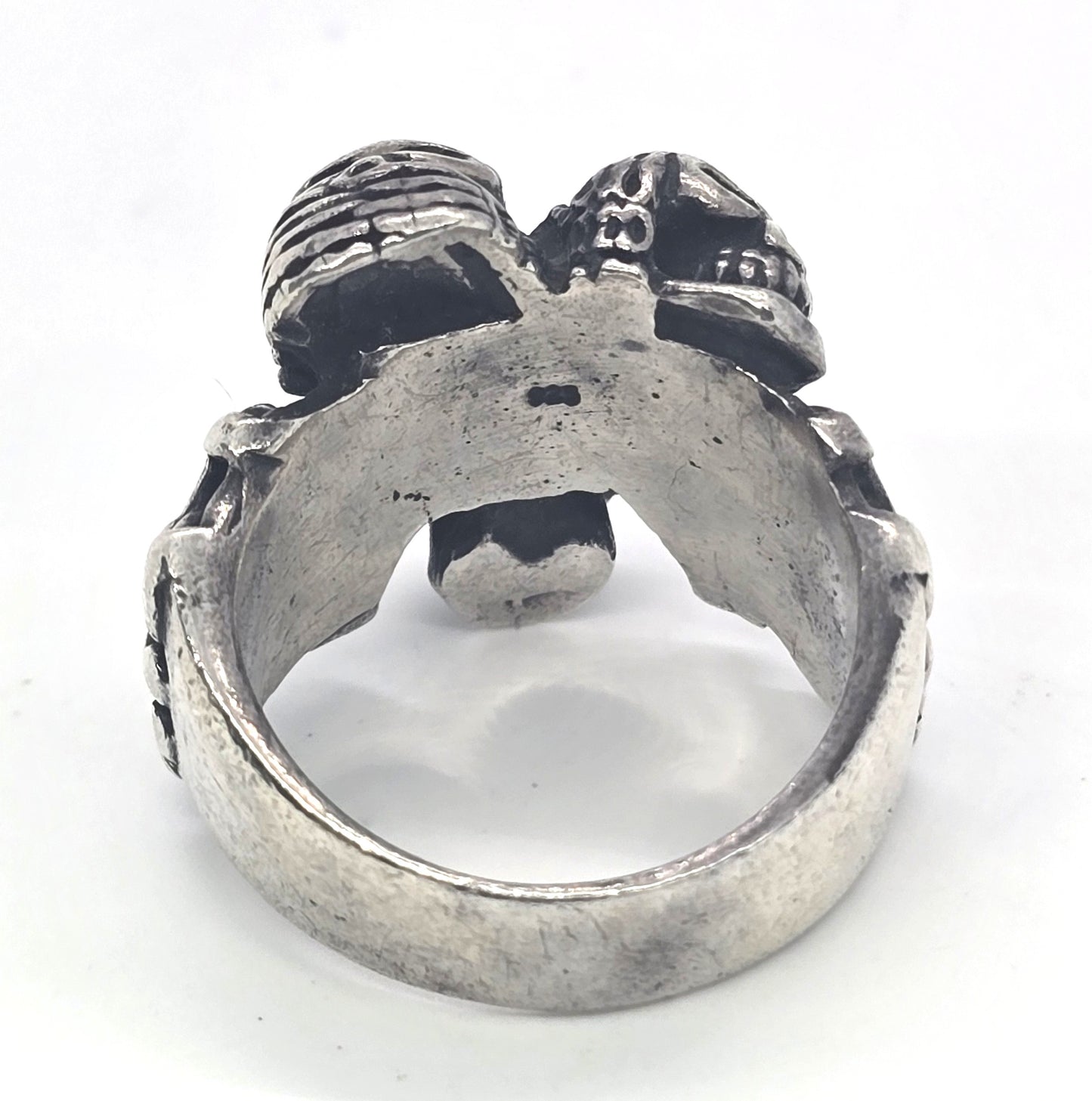 Skull Cross hear no see no speak no evil thick vintage sterling silver ring size 10