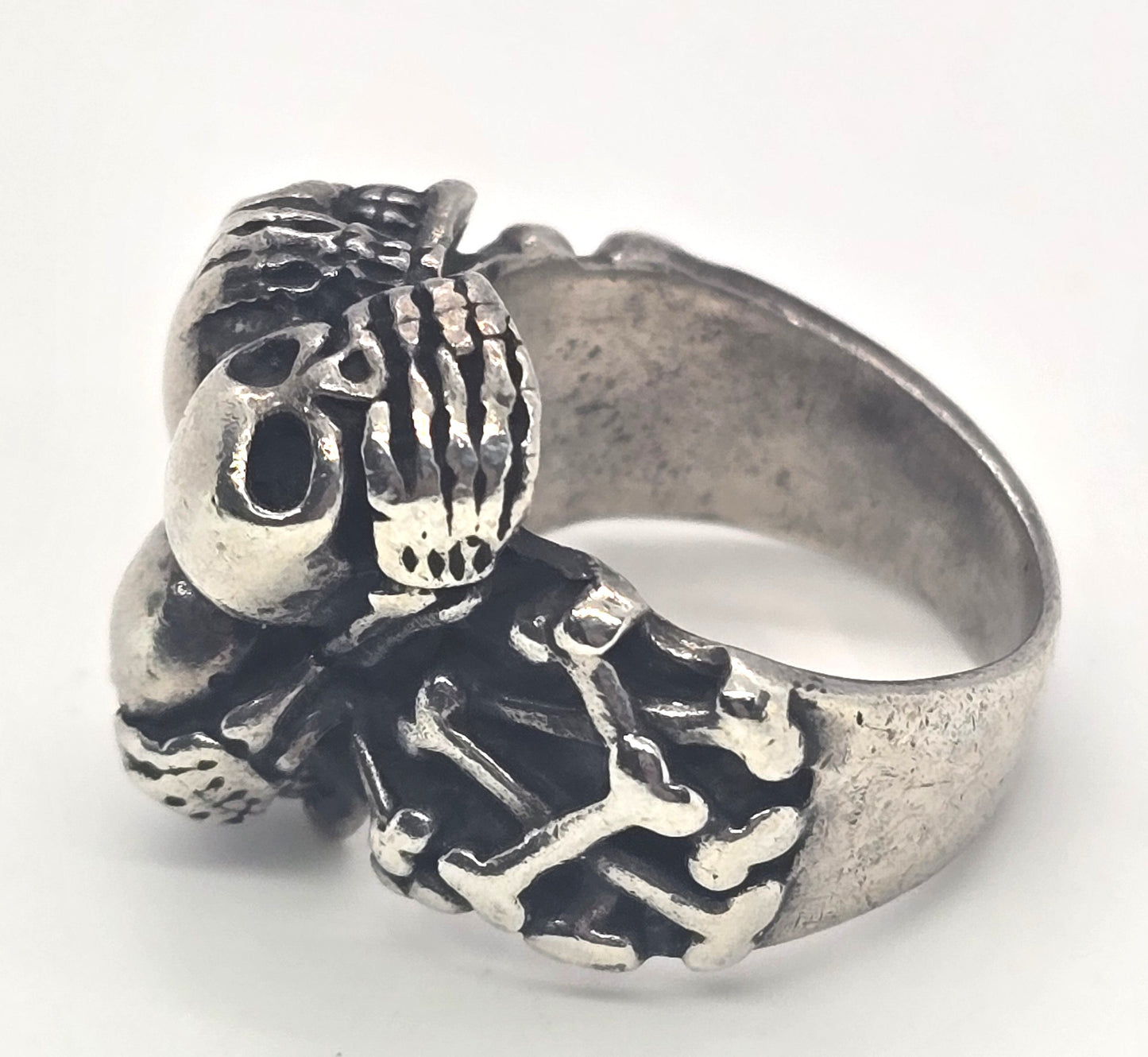 Skull Cross hear no see no speak no evil thick vintage sterling silver ring size 10