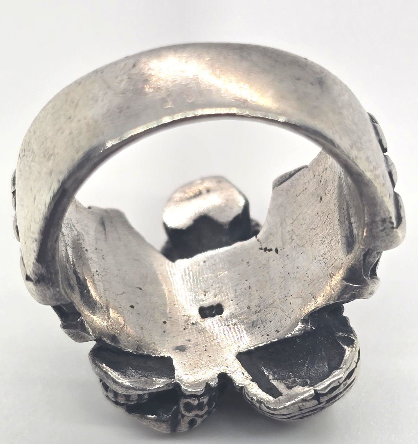 Skull Cross hear no see no speak no evil thick vintage sterling silver ring size 10