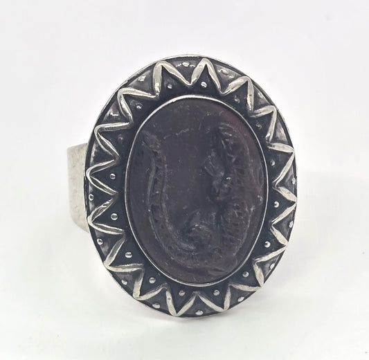 Carolyn Pollack Relios Lizard carved red Tiger's Eye Sterling Silver Ring size 10