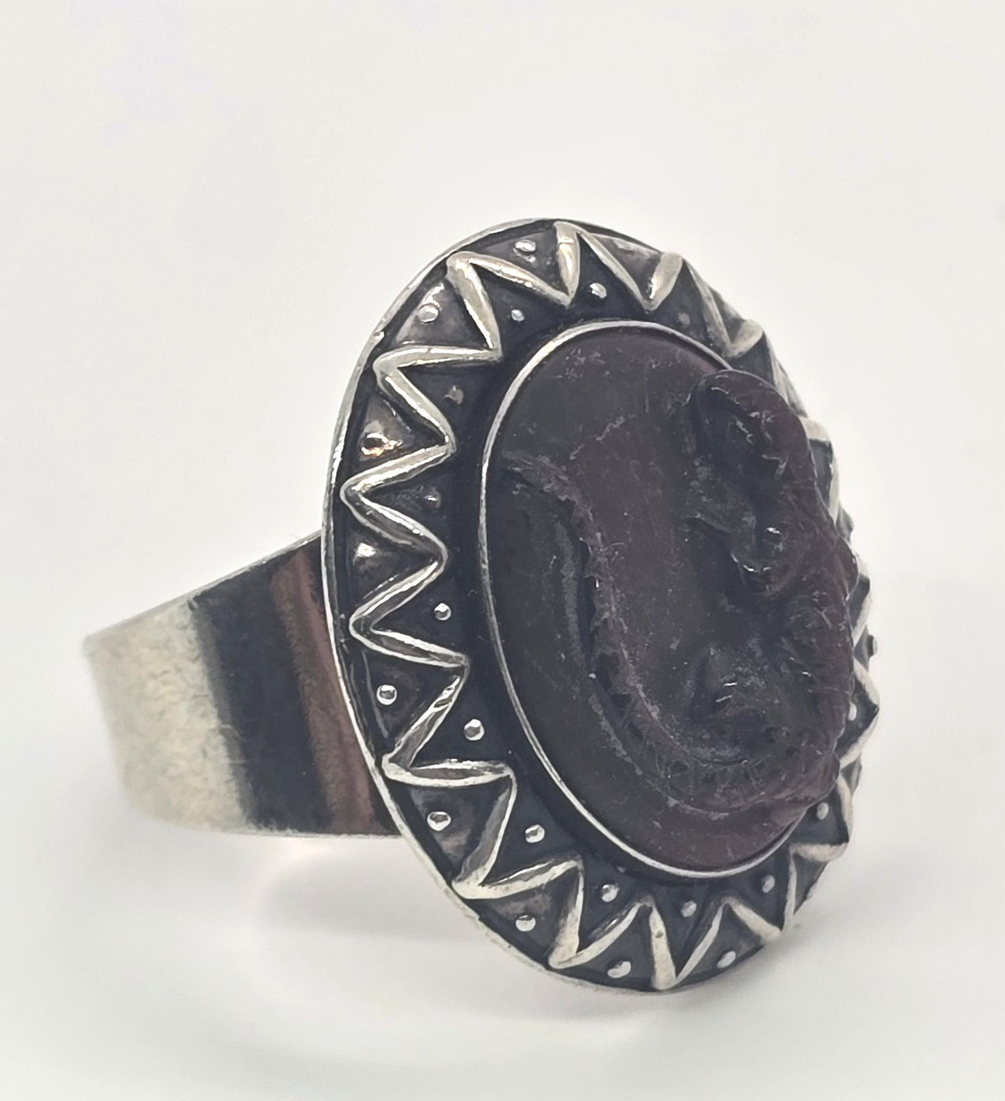 Carolyn Pollack Relios Lizard carved red Tiger's Eye Sterling Silver Ring size 10