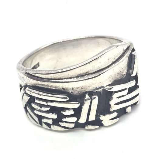 Brutalist crafted Evensong vintage large sterling silver ring band size 9.5
