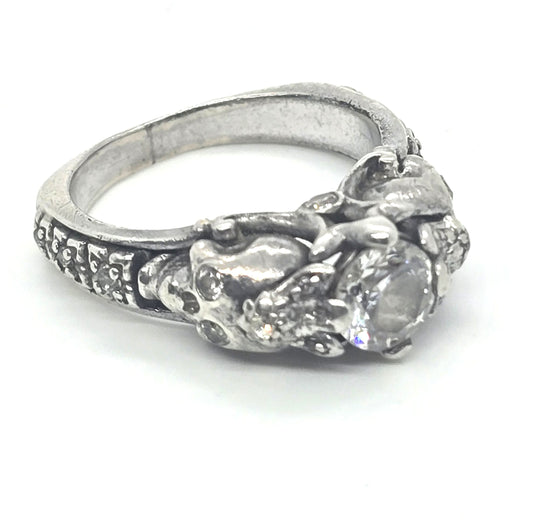 Double skull CZ Cubic Zirconia solid sterling silver gothic engagement ring size 7.5