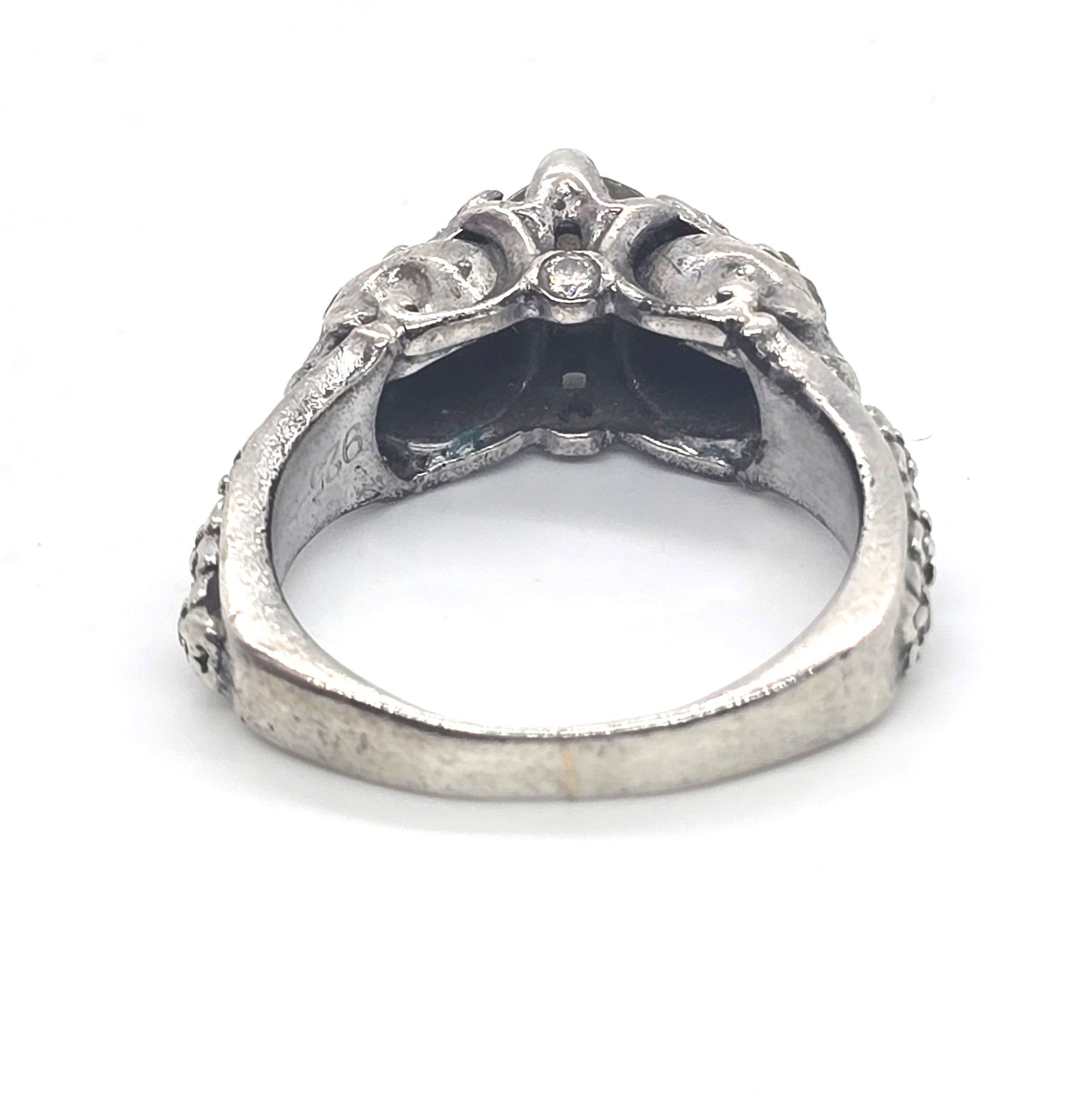 Double skull CZ Cubic Zirconia solid sterling silver gothic engagement ring size 7.5