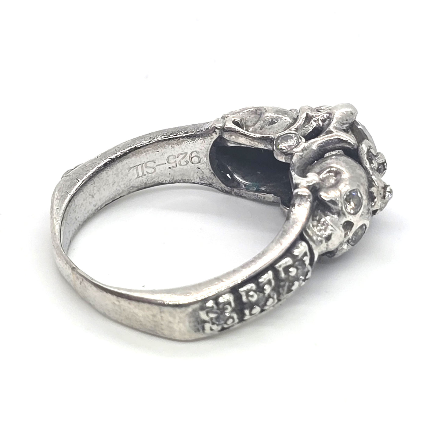 Double skull CZ Cubic Zirconia solid sterling silver gothic engagement ring size 7.5