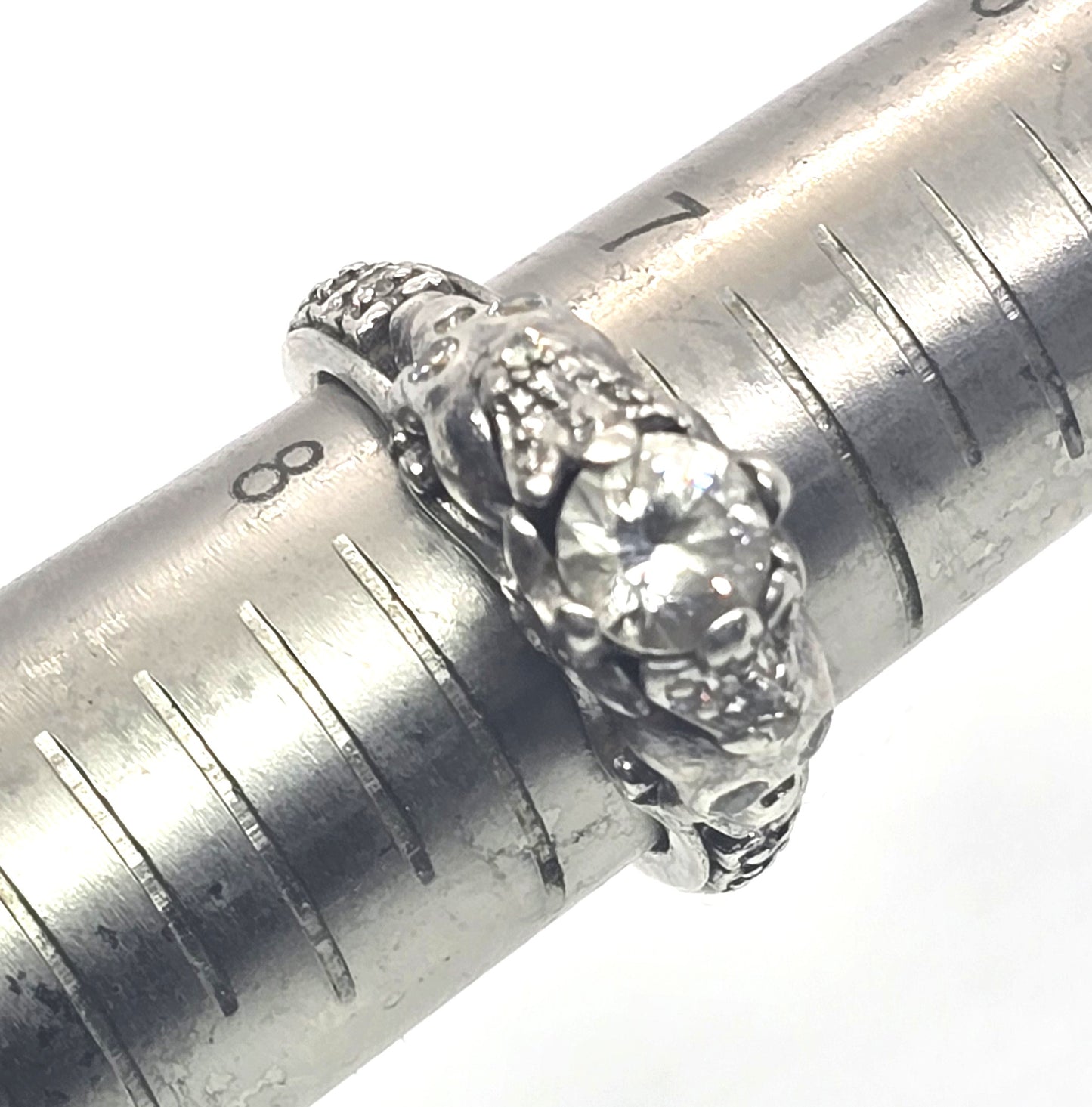 Double skull CZ Cubic Zirconia solid sterling silver gothic engagement ring size 7.5