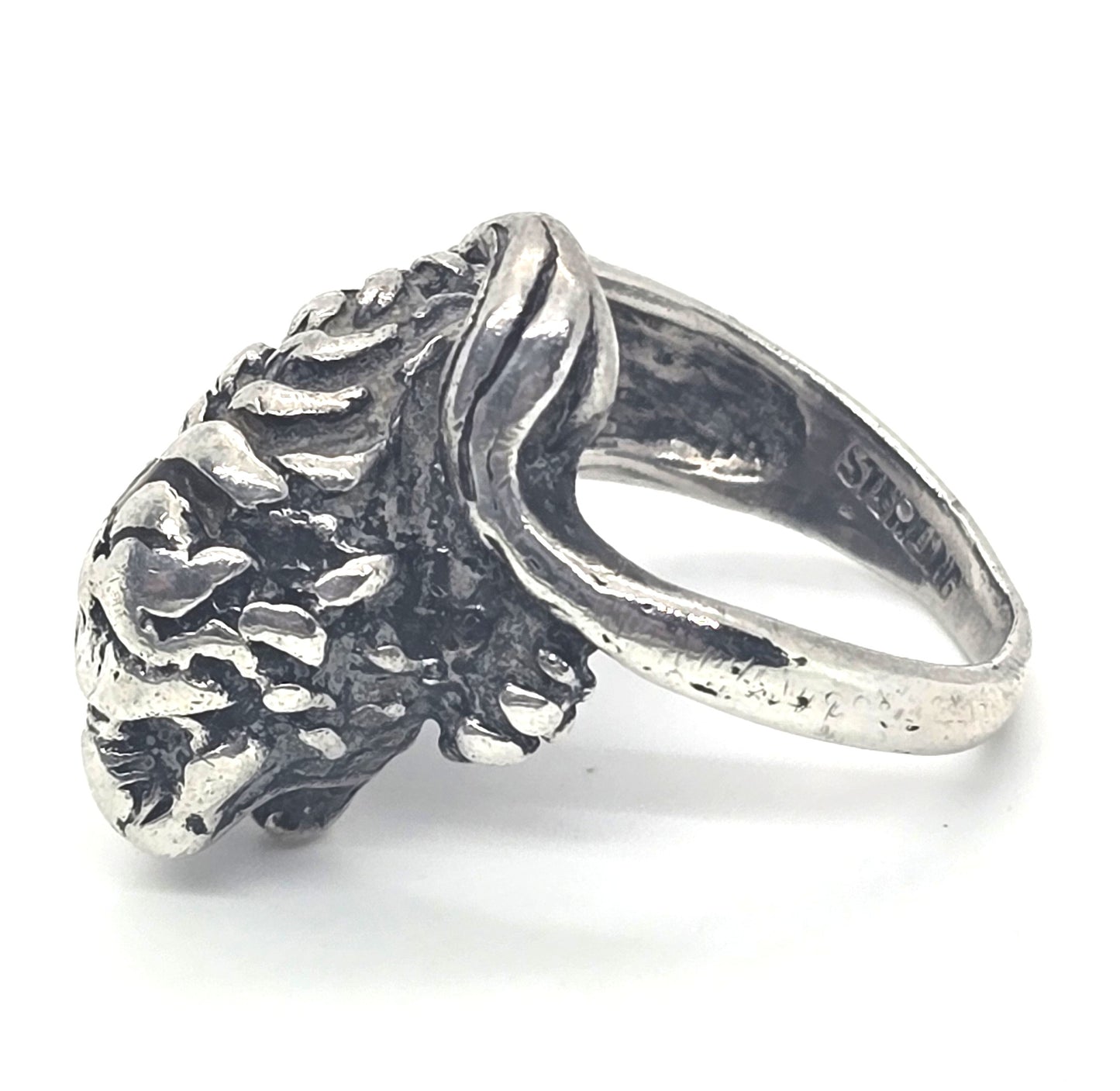 Roaring Lion Antique Leo detailed sterling silver wrap vintage ring size 6