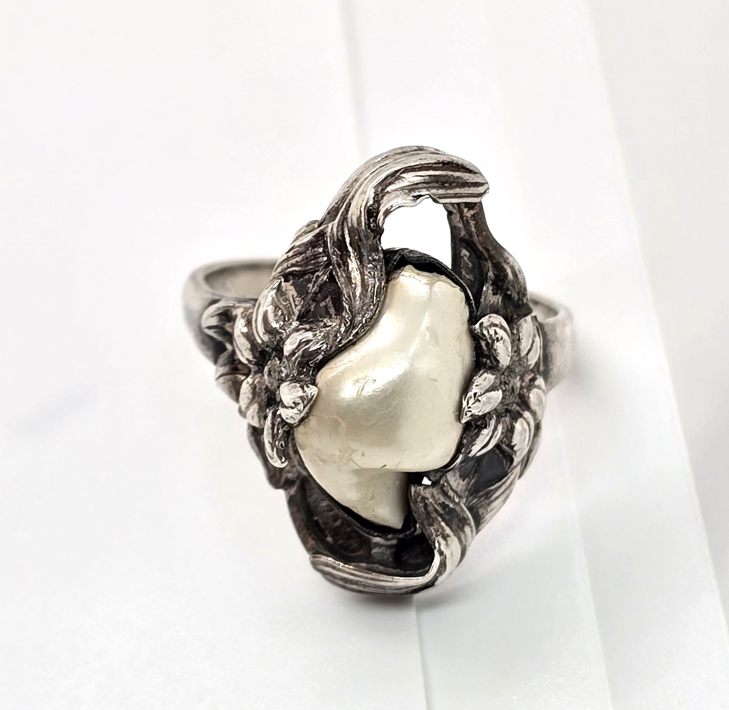 Art Nouveau antique Mississippi River Pearl sterling silver ring size 5.75