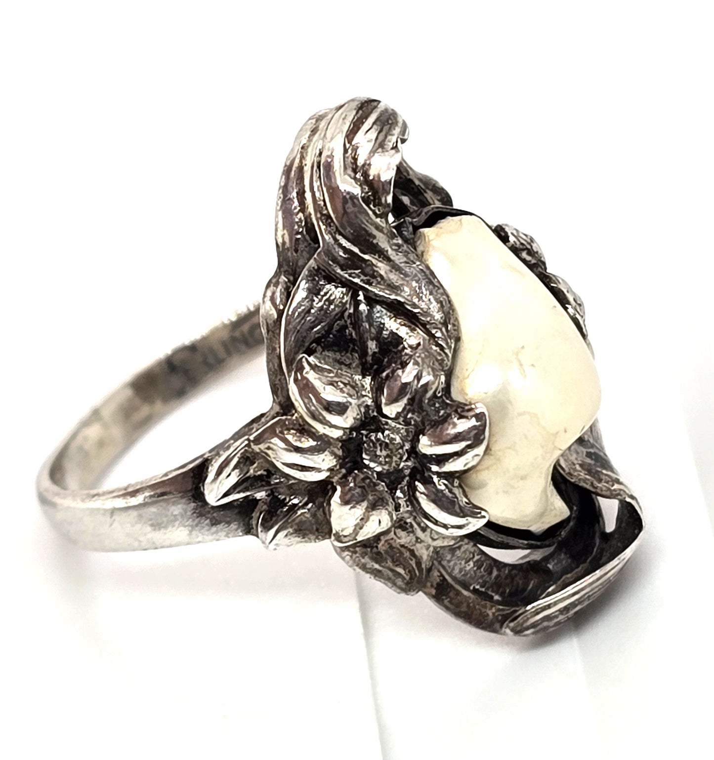 Art Nouveau antique Mississippi River Pearl sterling silver ring size 5.75