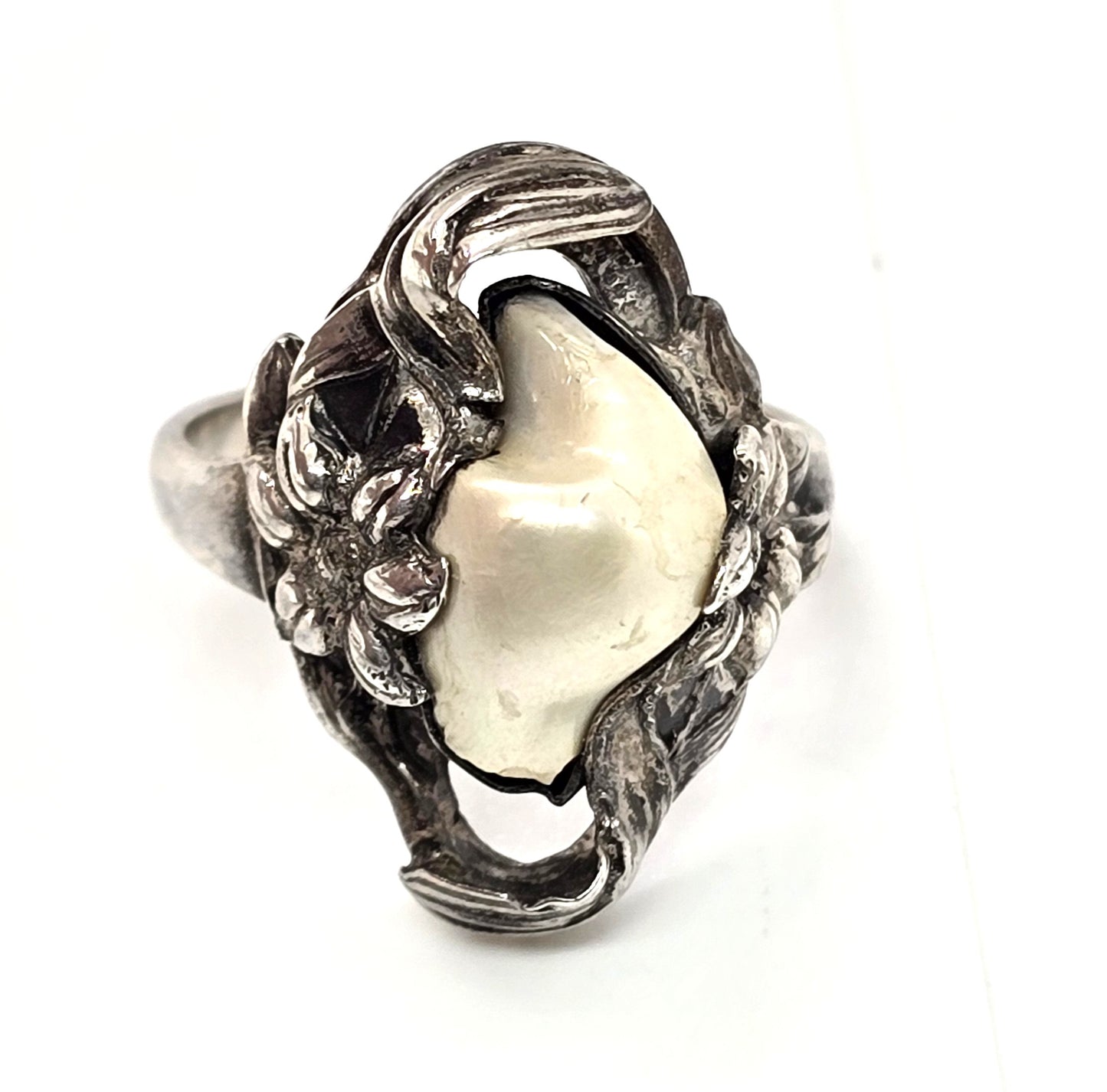 Art Nouveau antique Mississippi River Pearl sterling silver ring size 5.75