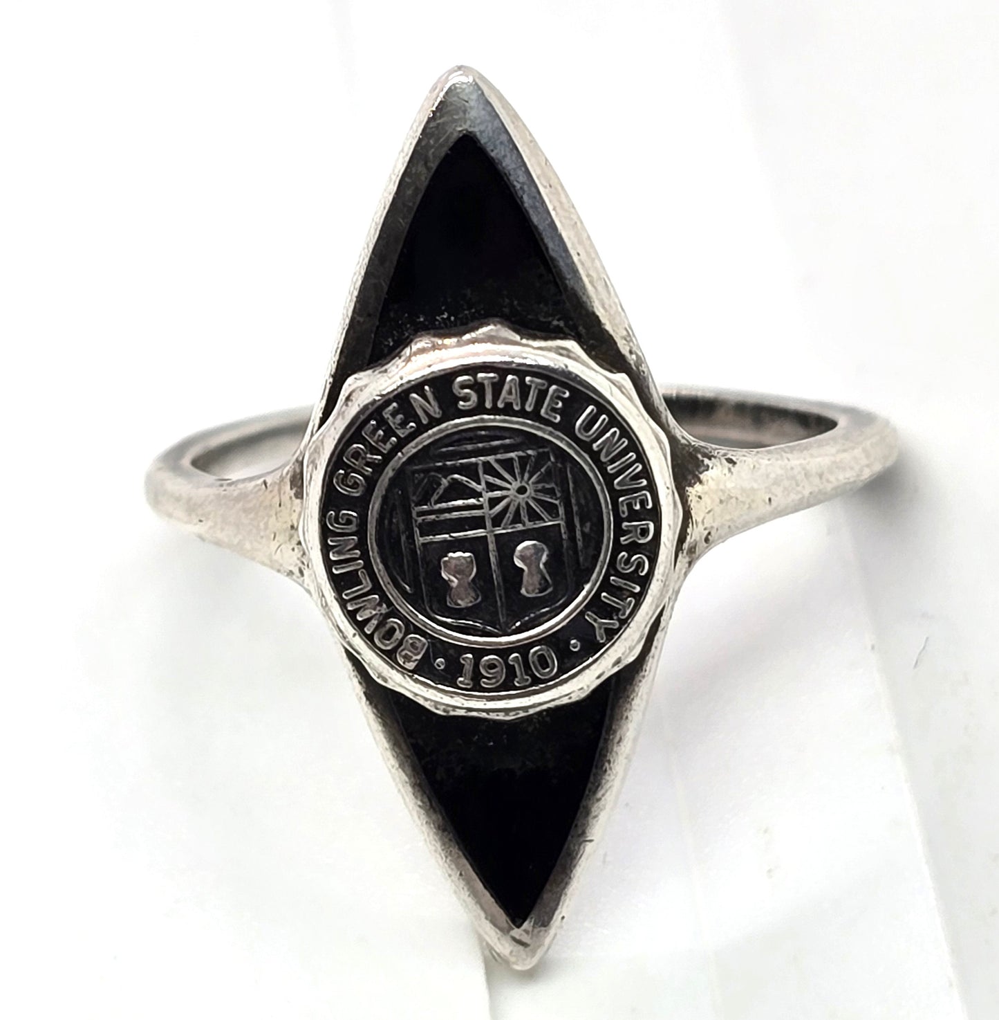 Bowling Green State University 1910 sterling silver black stone inlay size 5.5