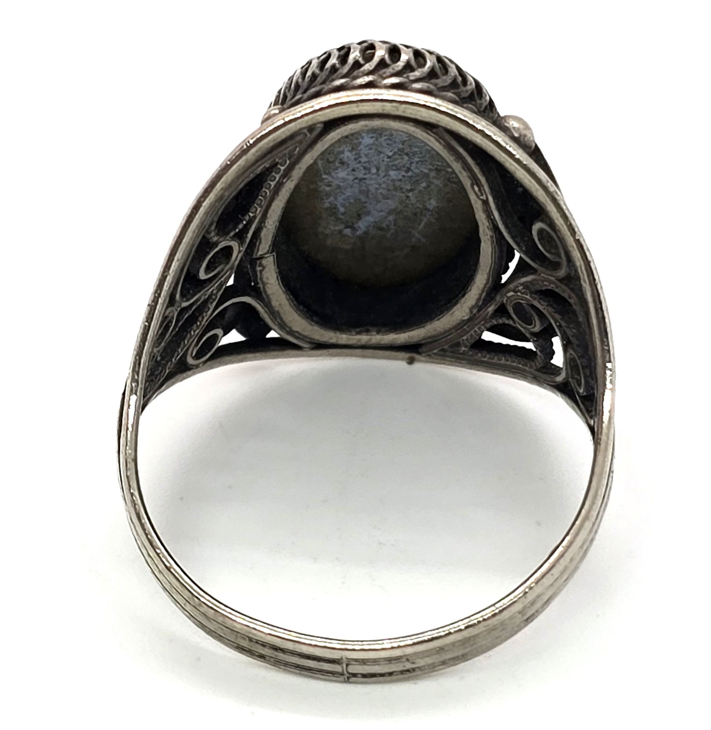 Persian antique enamel hand painted flower sterling silver ring size 7