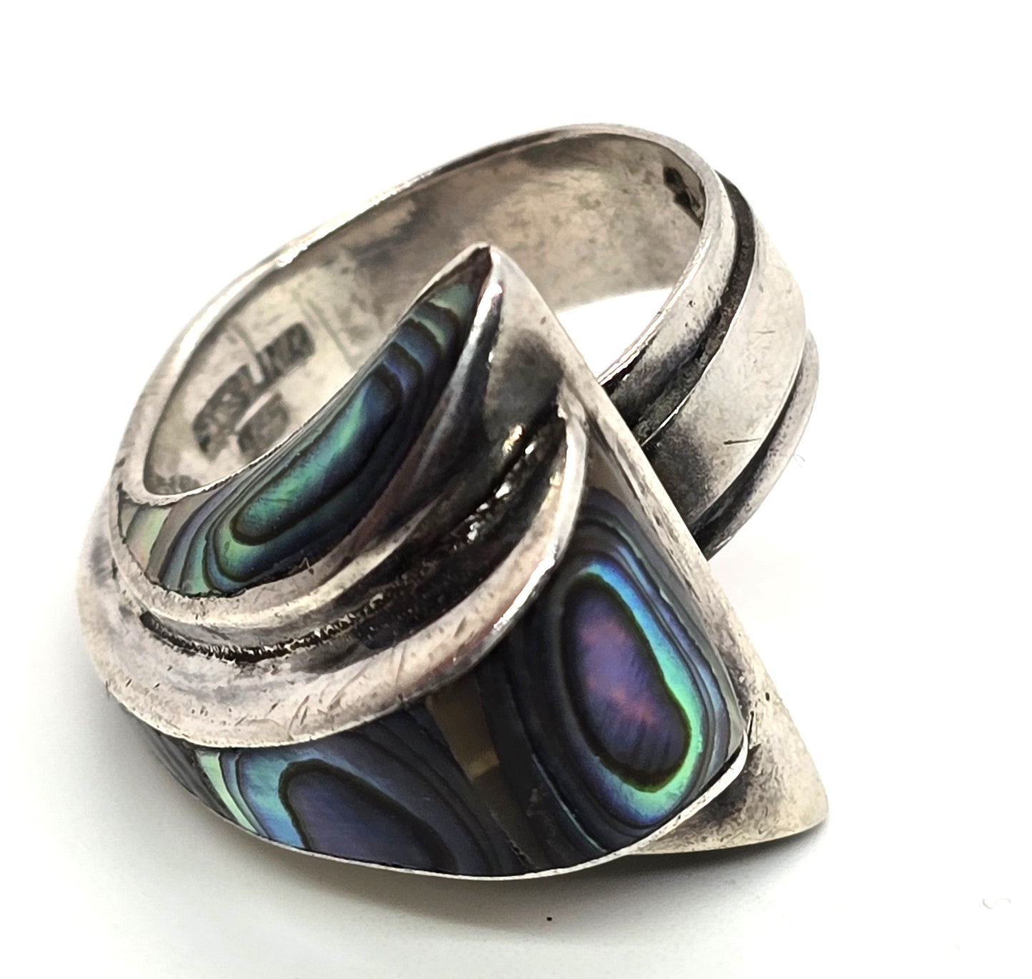 Abalone Wave Taxco eagle mark 3 Mexico sterling silver vintage ring size 6.5