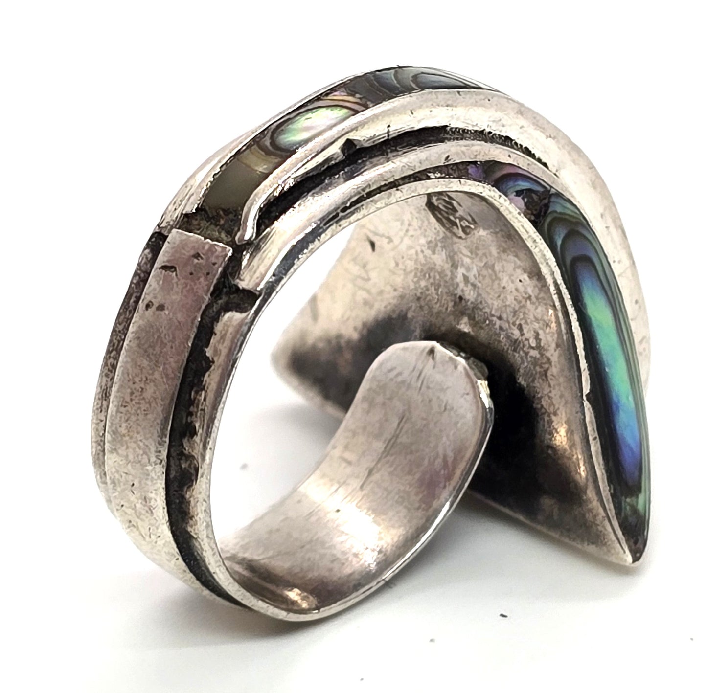 Abalone Wave Taxco eagle mark 3 Mexico sterling silver vintage ring size 6.5